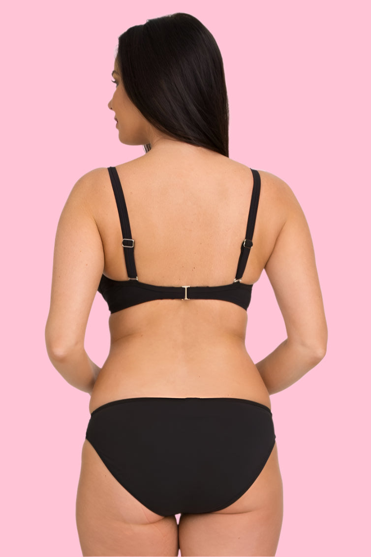 Black Solid Soft Tab-Side Bikini Bottom (258)