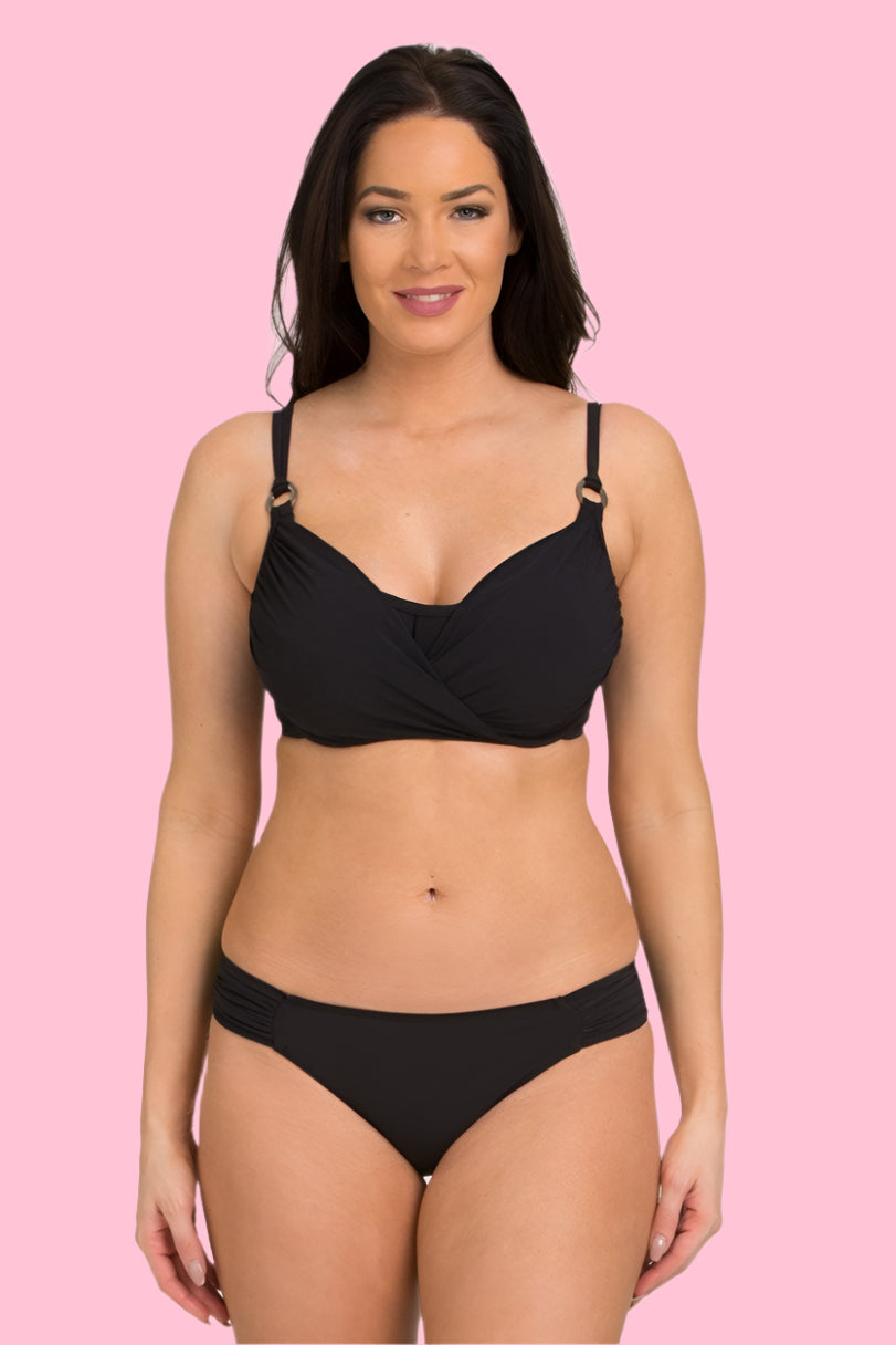 Black Solid Soft Tab-Side Bikini Bottom (258)