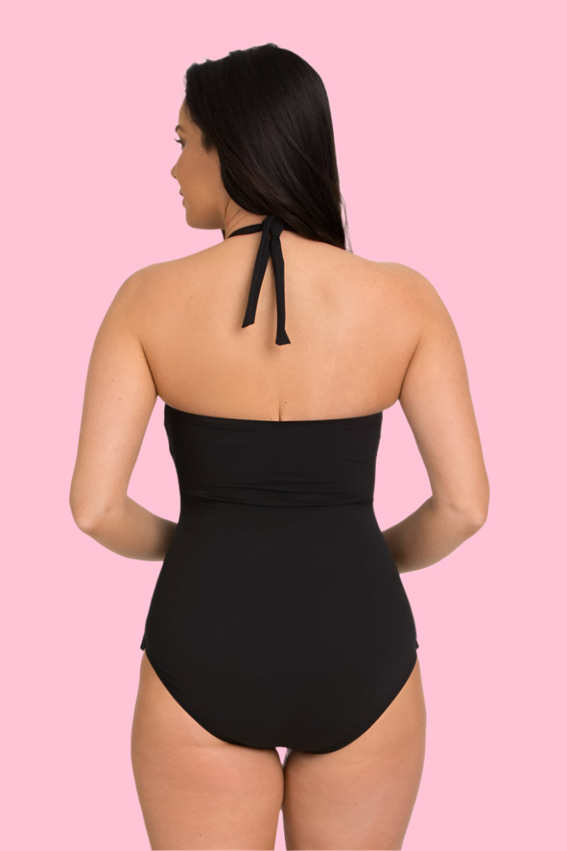 Black Wide Strap Bandeau One Piece with Overlay Flaps (354)