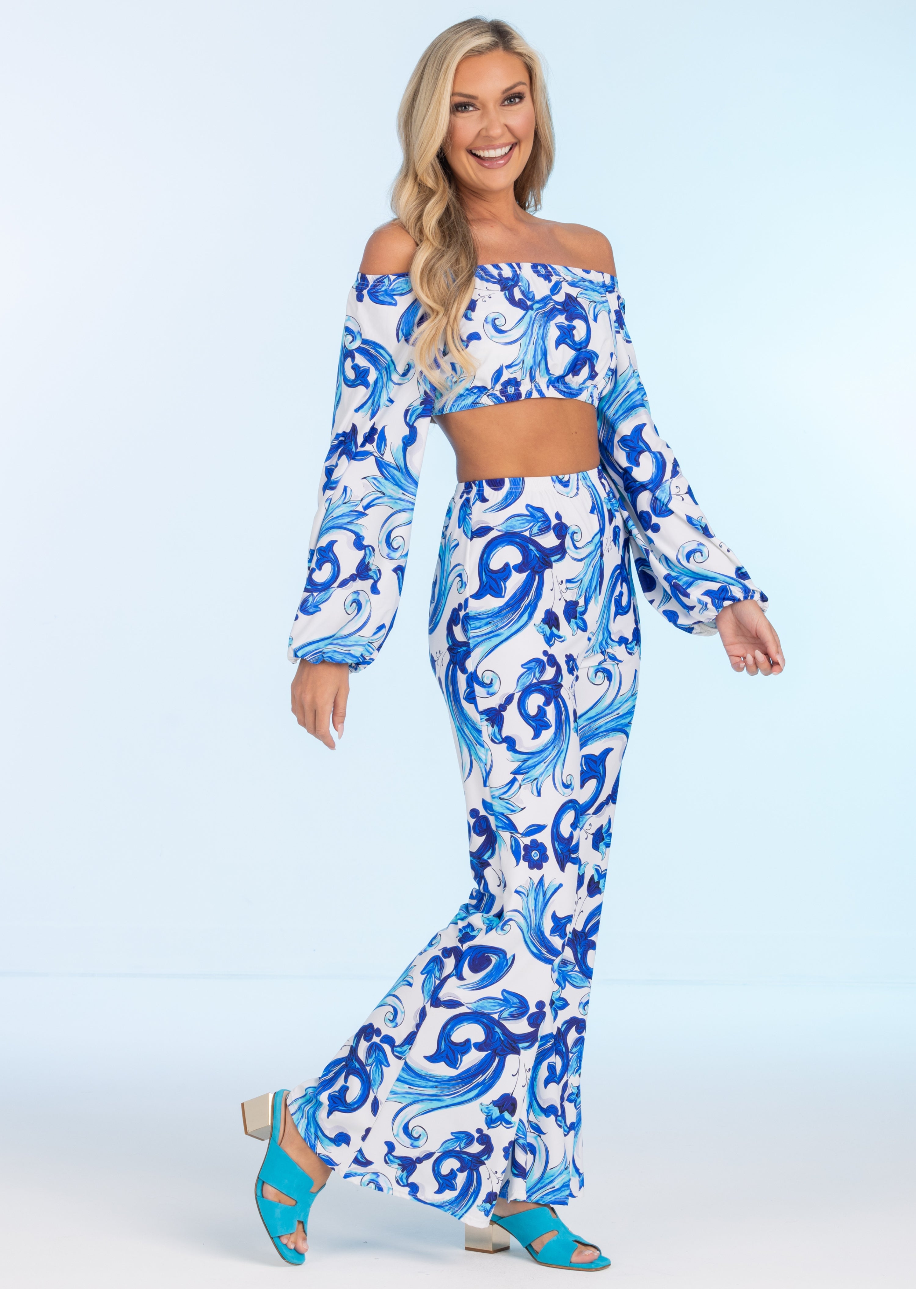 Genova Off Shoulder Crop Top with Bell Sleeve (GN-628)