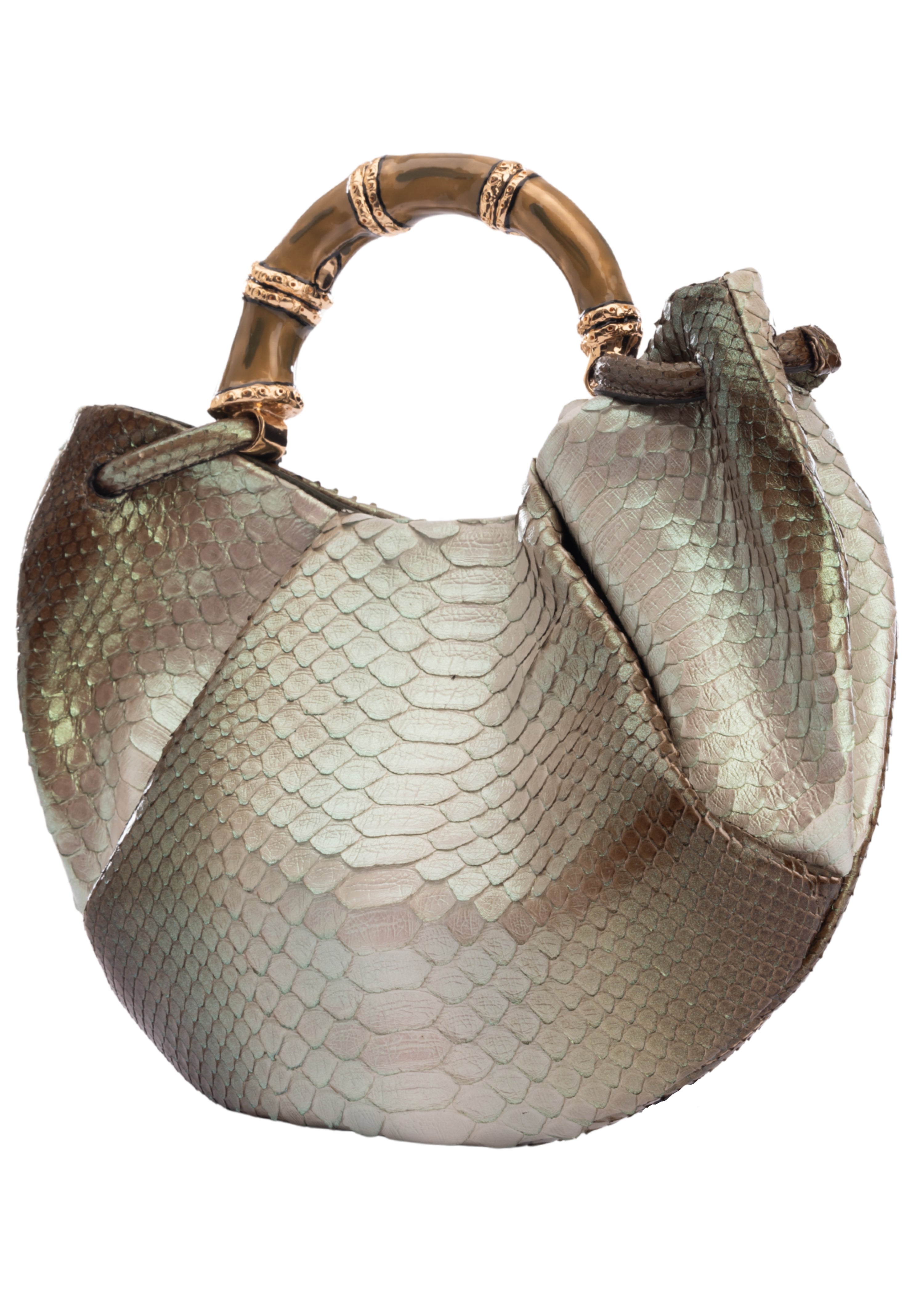 Green Kira Bamboo and Python Half Moon Handbag (8198)