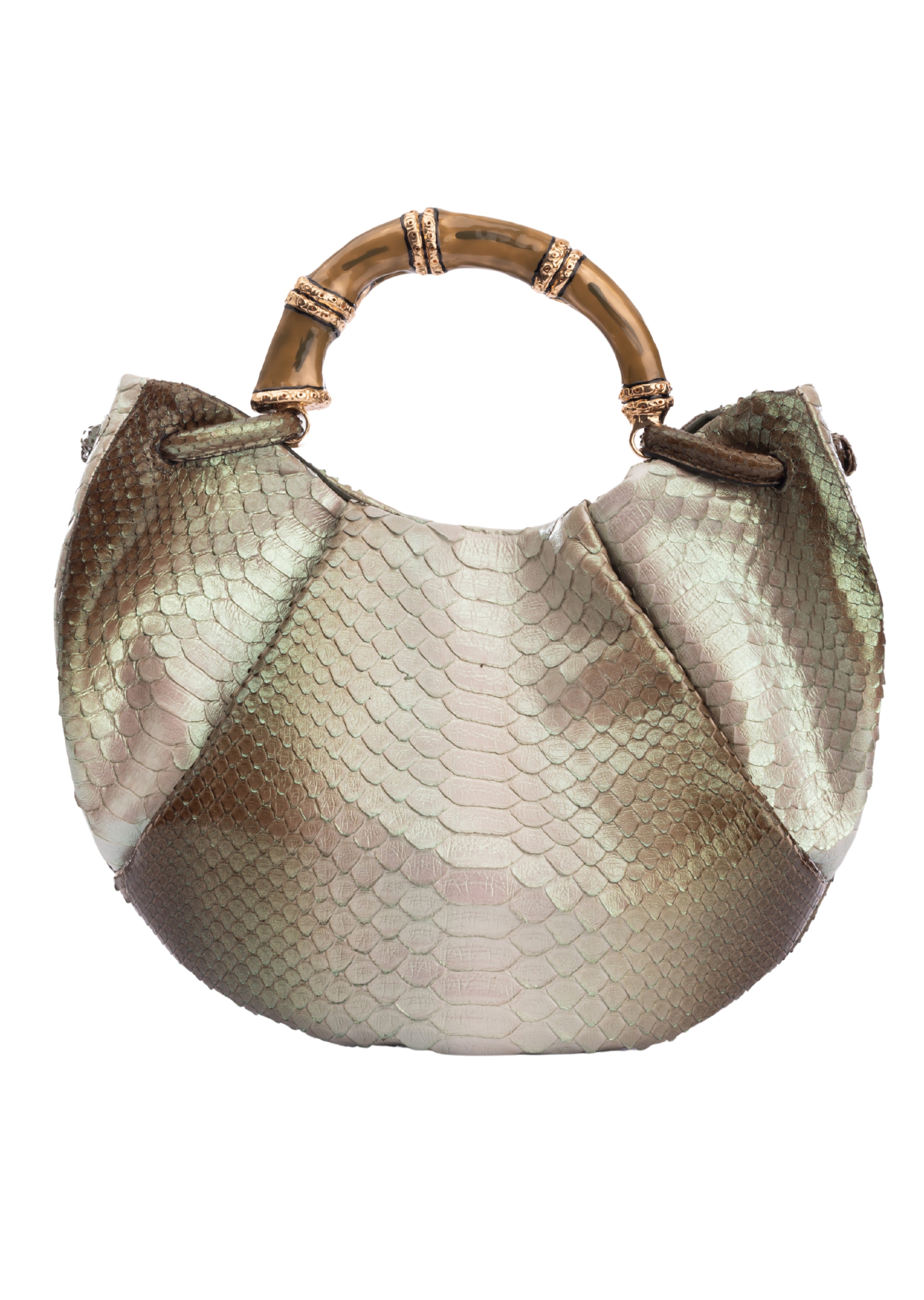 Green Kira Bamboo and Python Half Moon Handbag (8198)