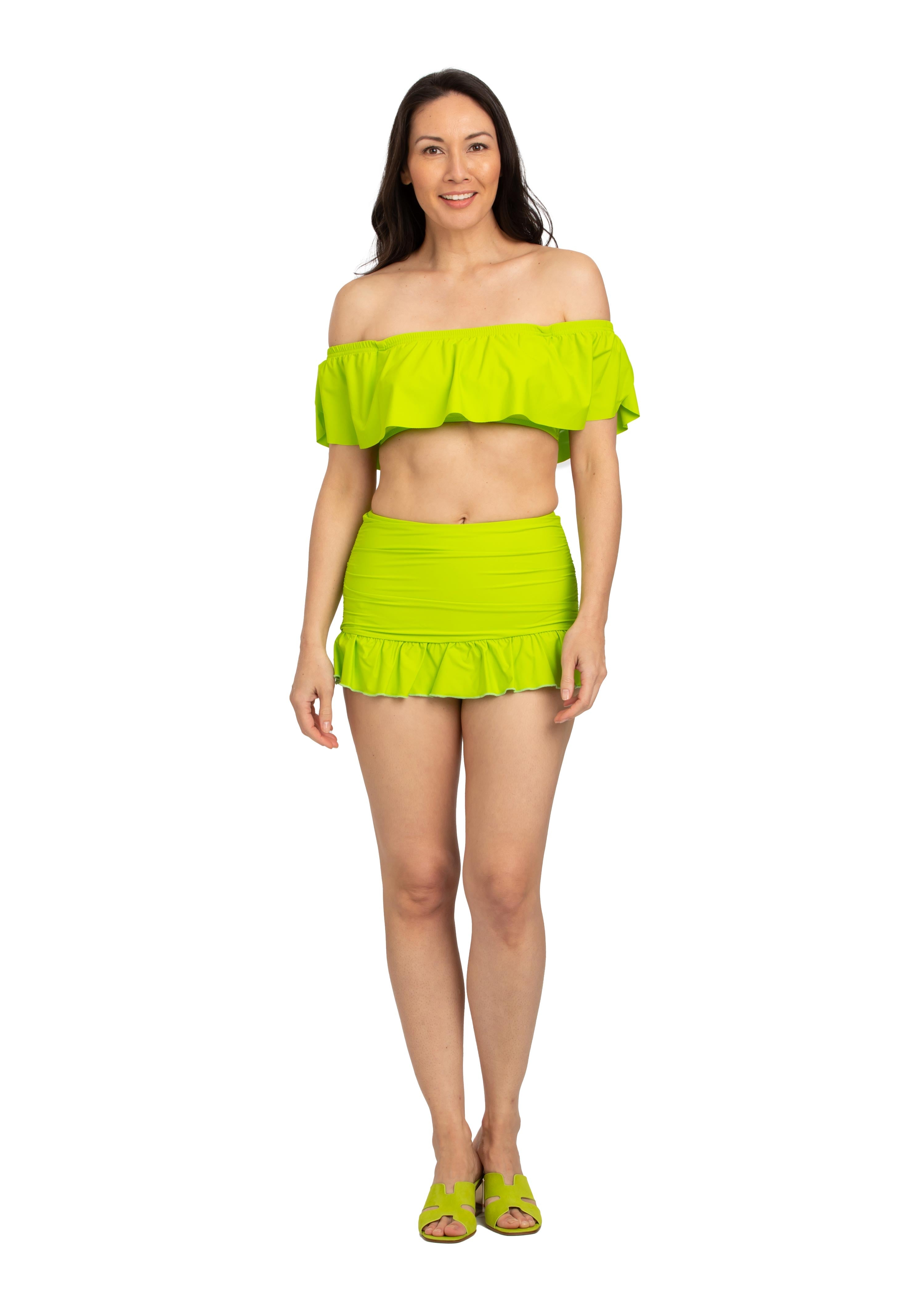 Lime Retro High Waist Skirted Bottom (222)
