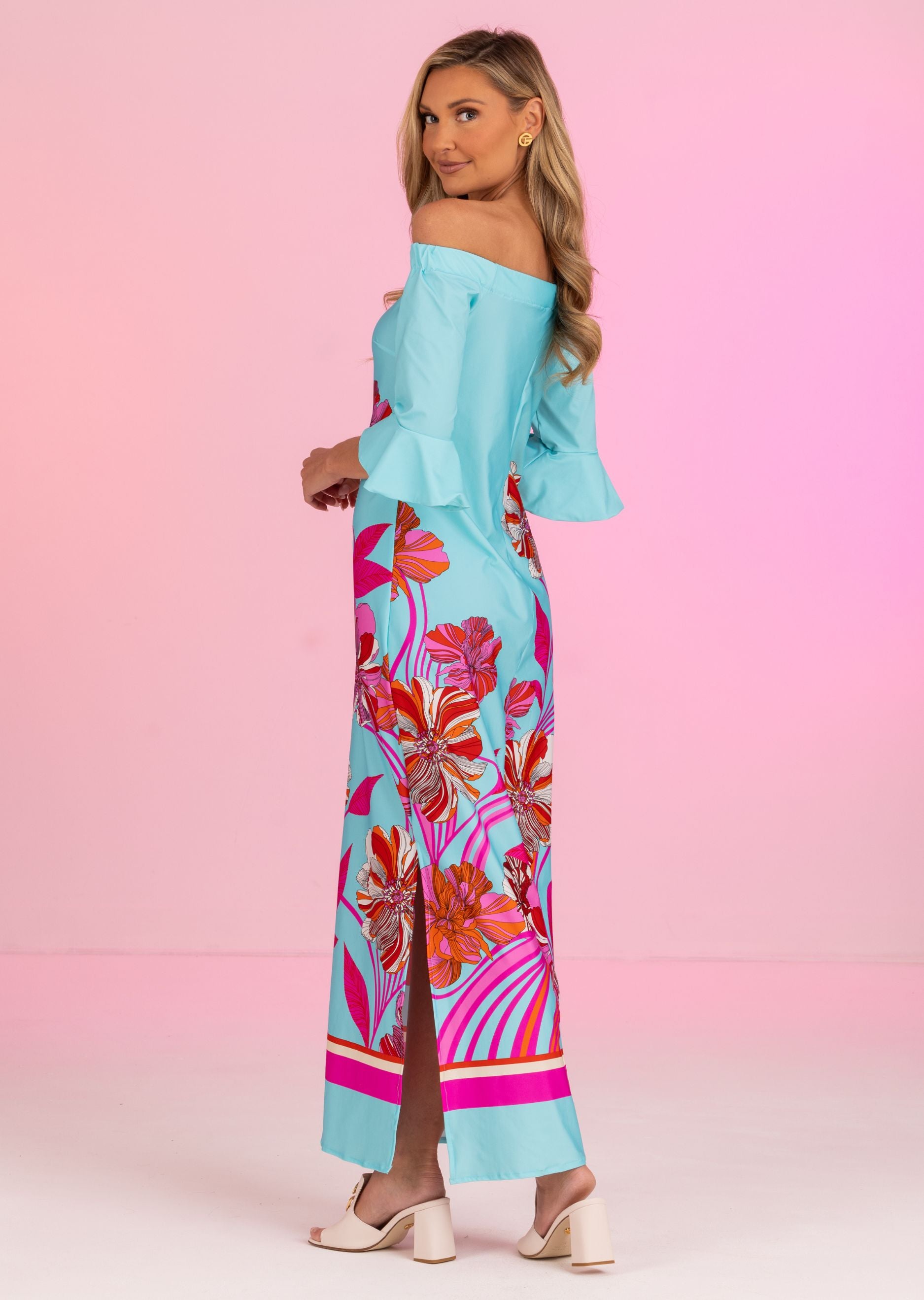 Menton Long Off Shoulder Dress with Bell Sleeve (MT-685)