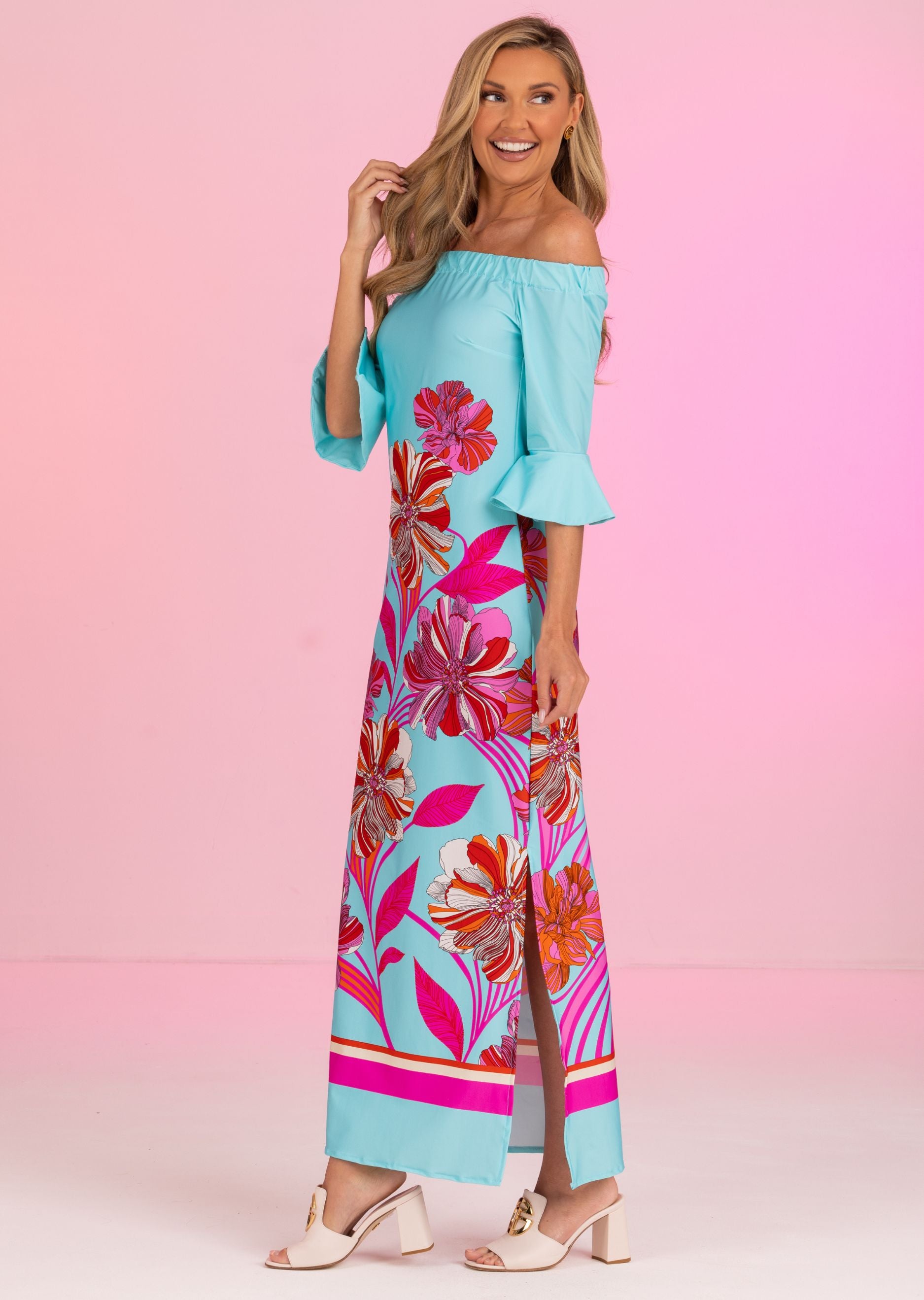 Menton Long Off Shoulder Dress with Bell Sleeve (MT-685)