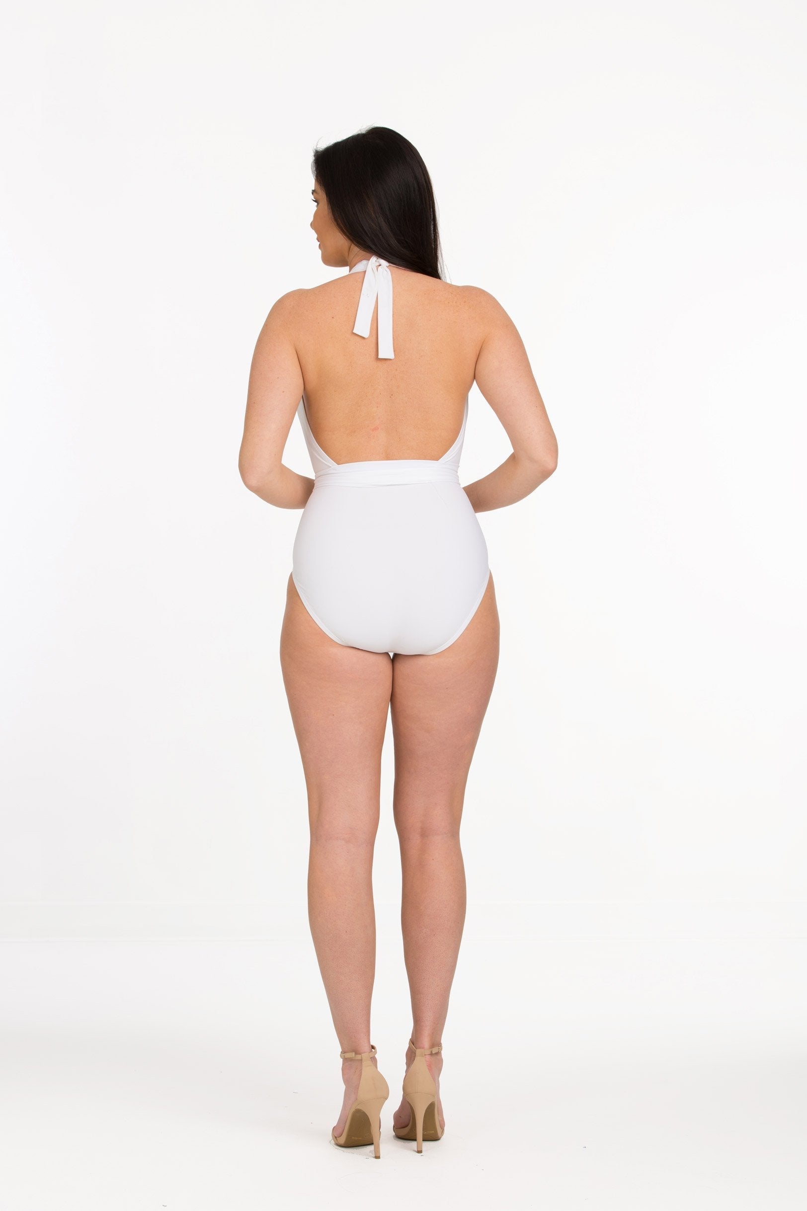 White One Piece Plunge with Removable Belt (329)