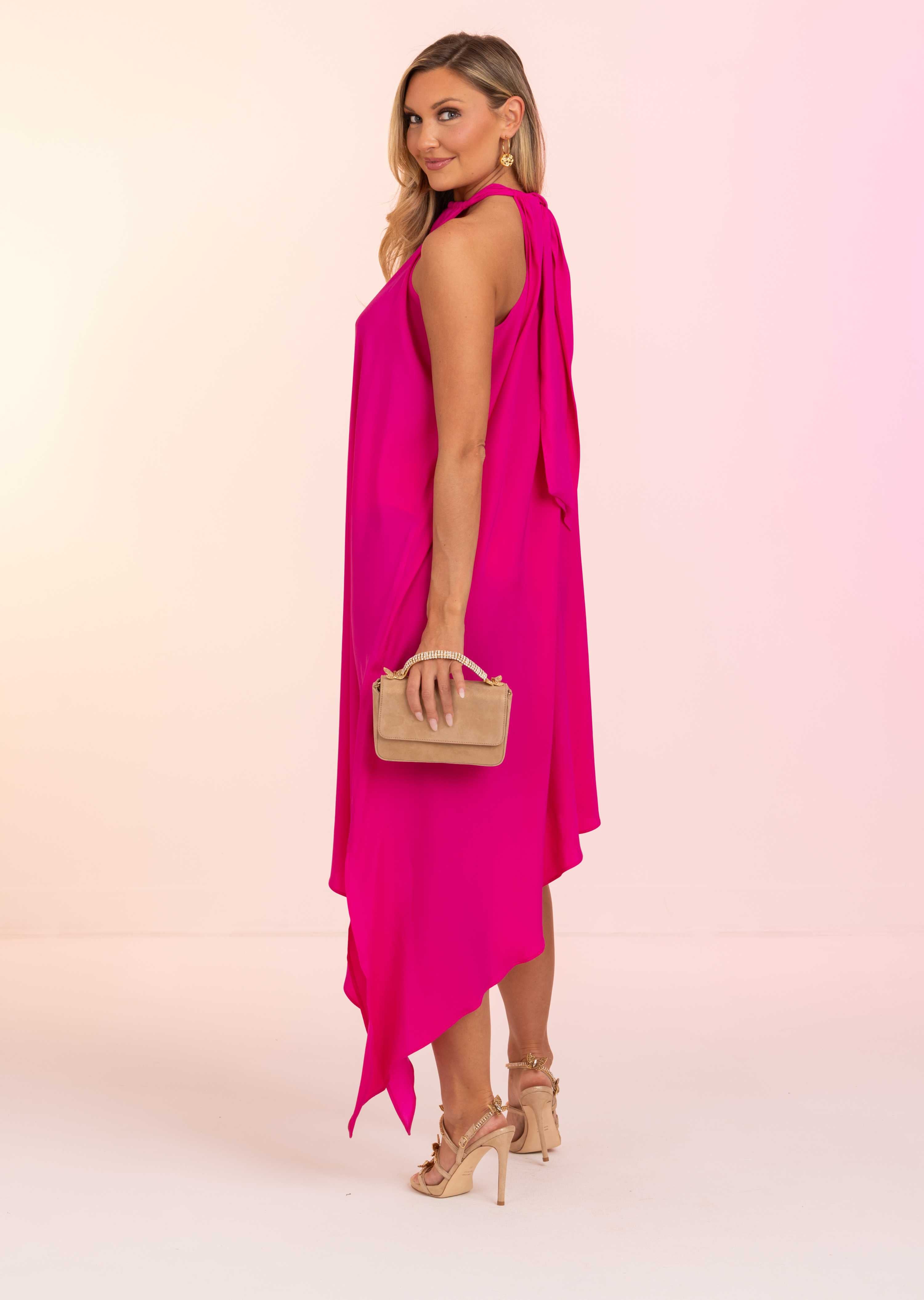 Pink Asymmetrical Solid Silk Dress (649)