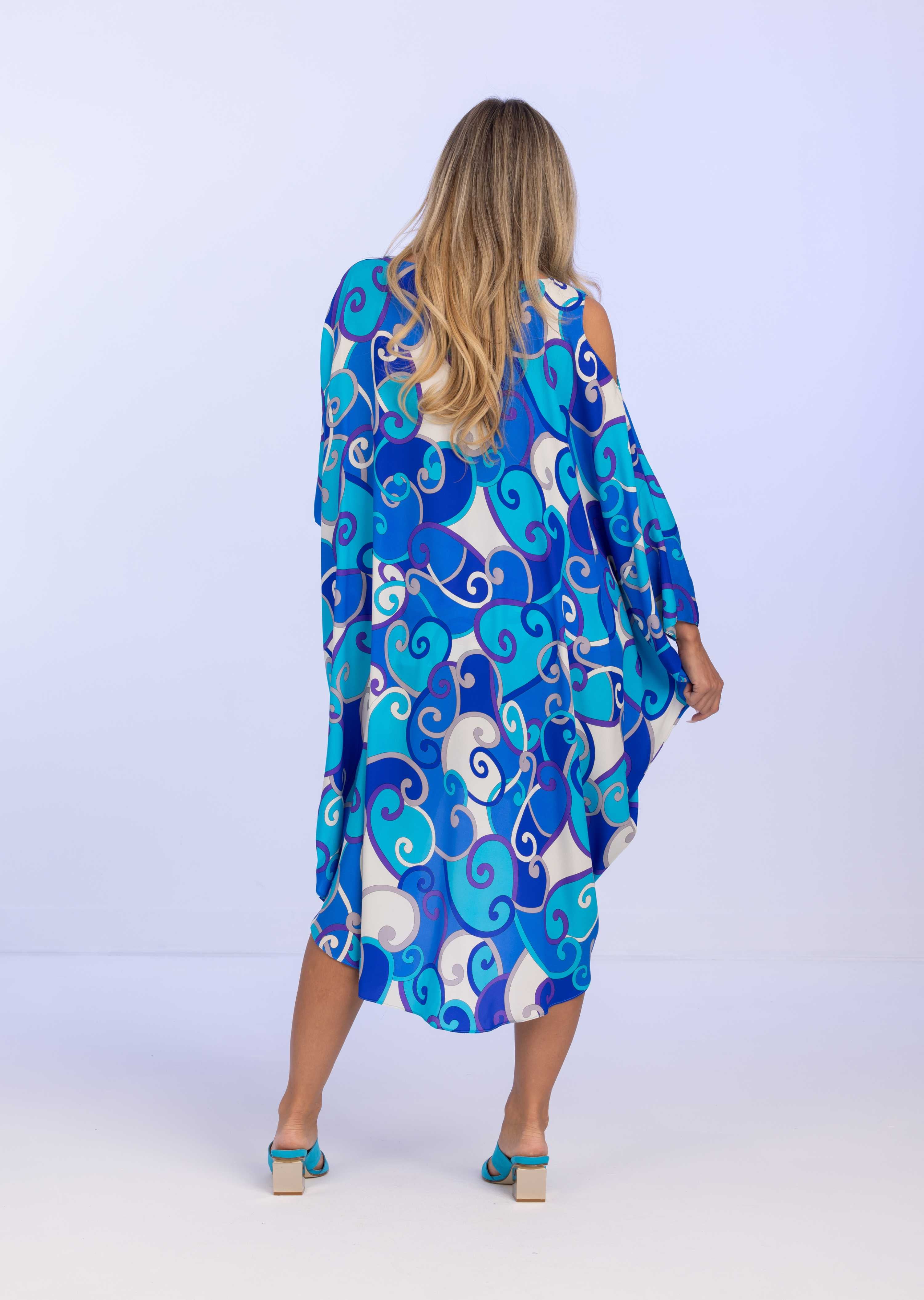 Ponza Cold Shoulder Stretch Silk Dress (PZ-669)