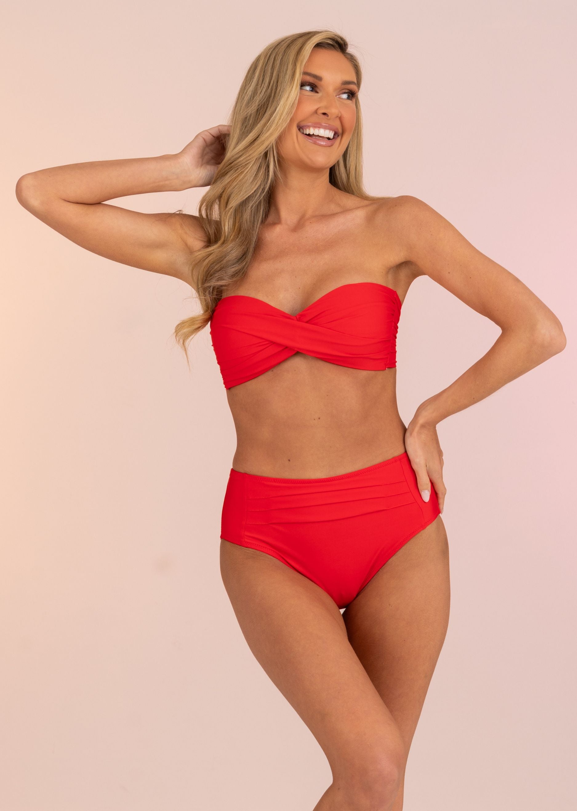 Red Pleated Mid-Rise Bottom (209)