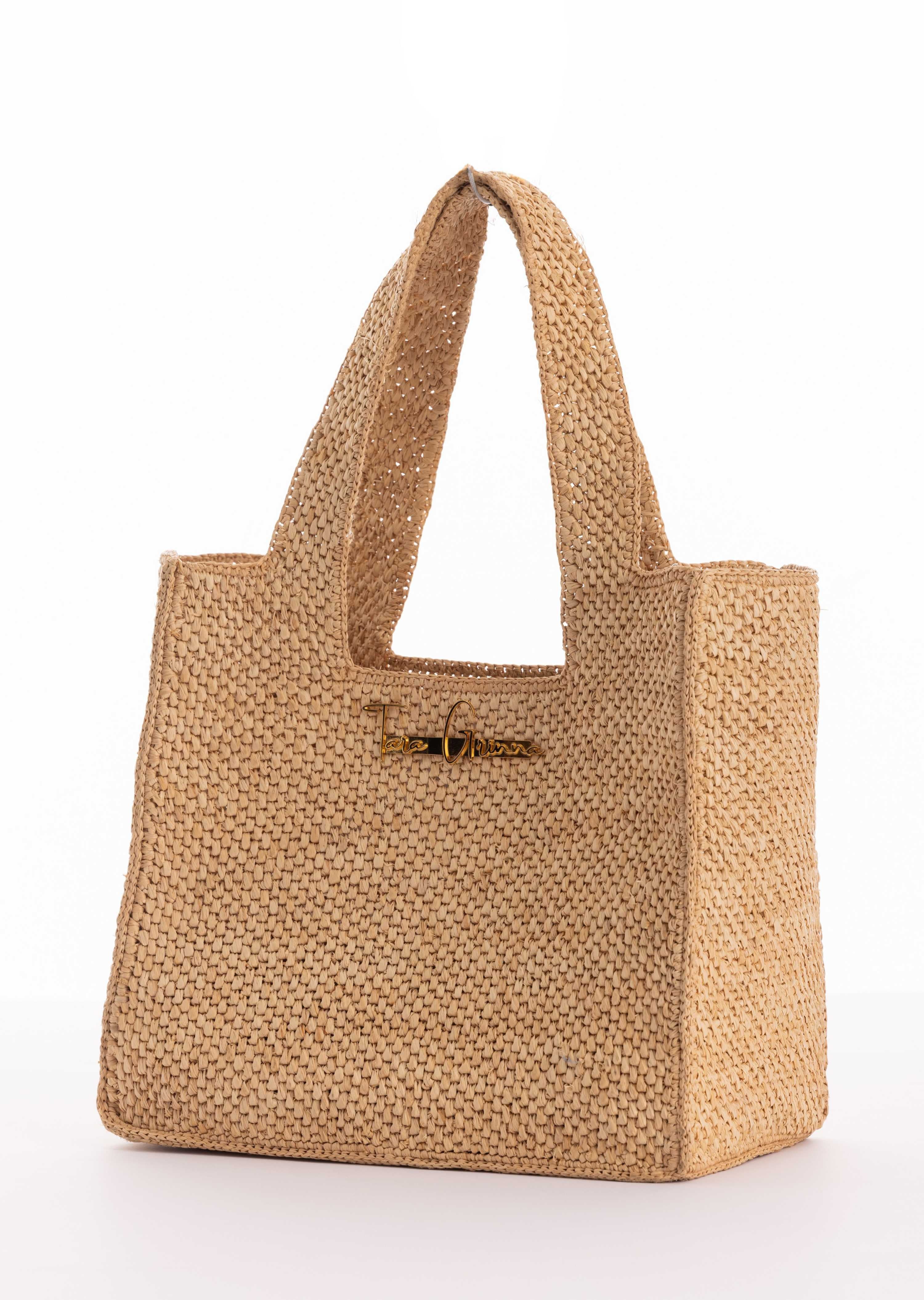 Raffia Tote Bag with TG Hardware (81106)
