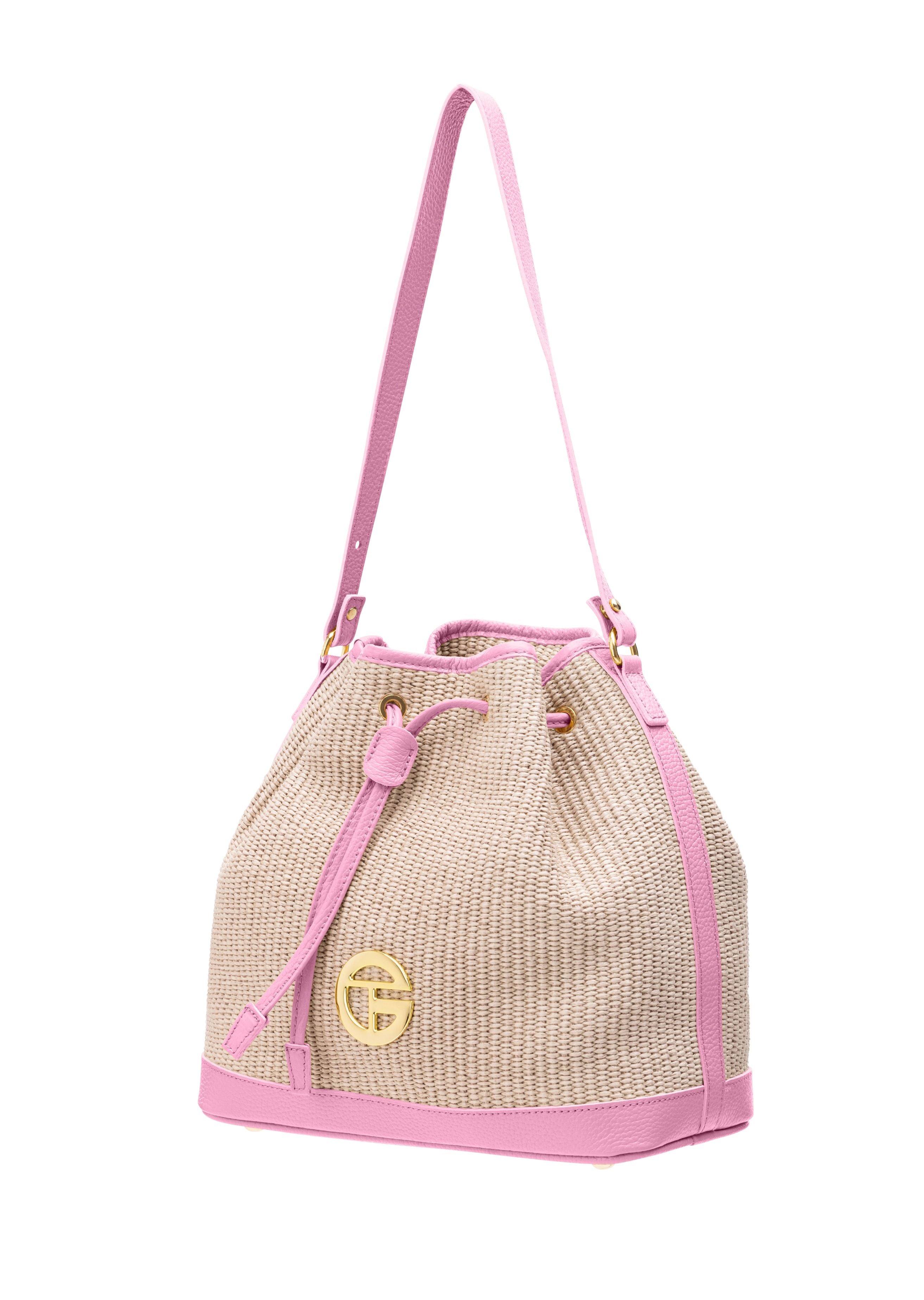 The Riviera Raffia Bucket Bag - Flamingo (8301)