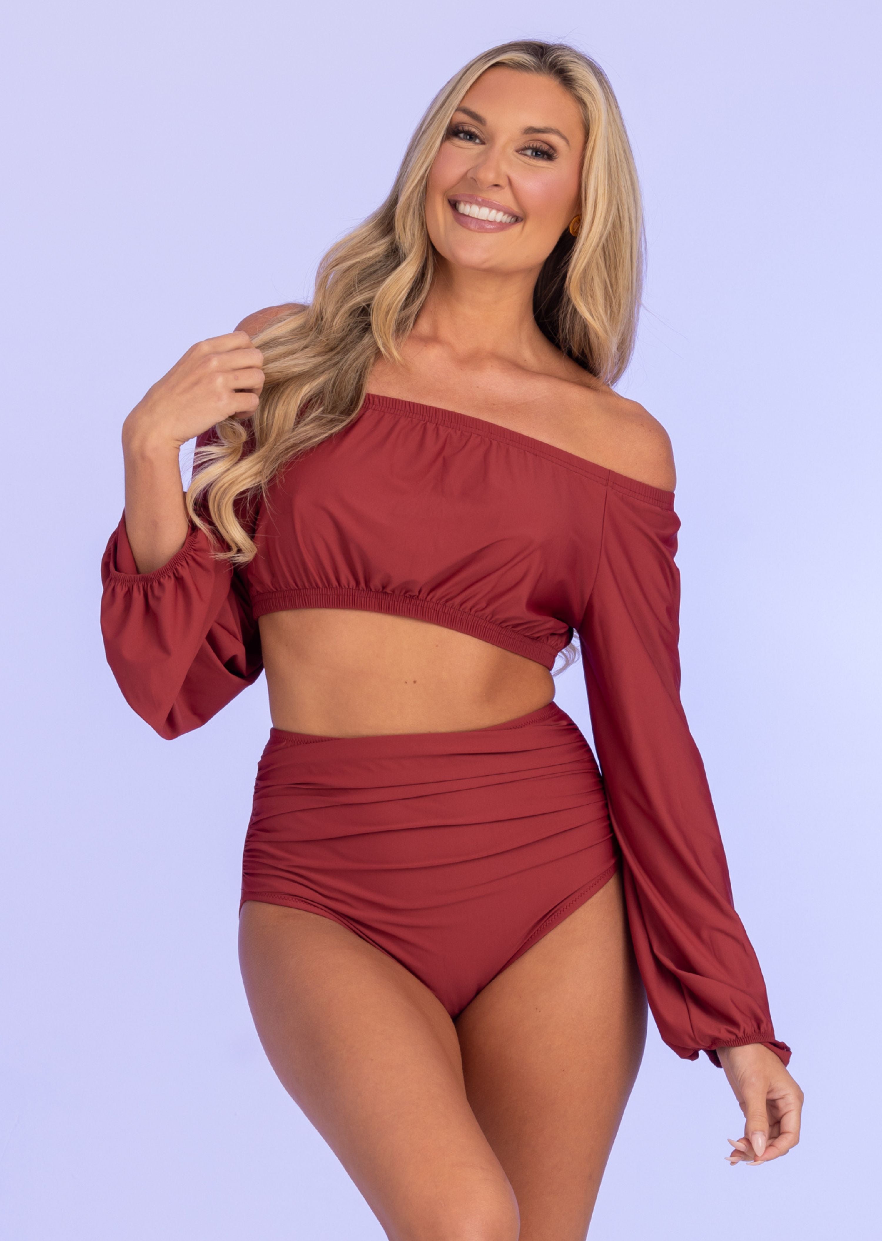 Saffron Off Shoulder Crop Top with Bell Sleeve (SF-628)