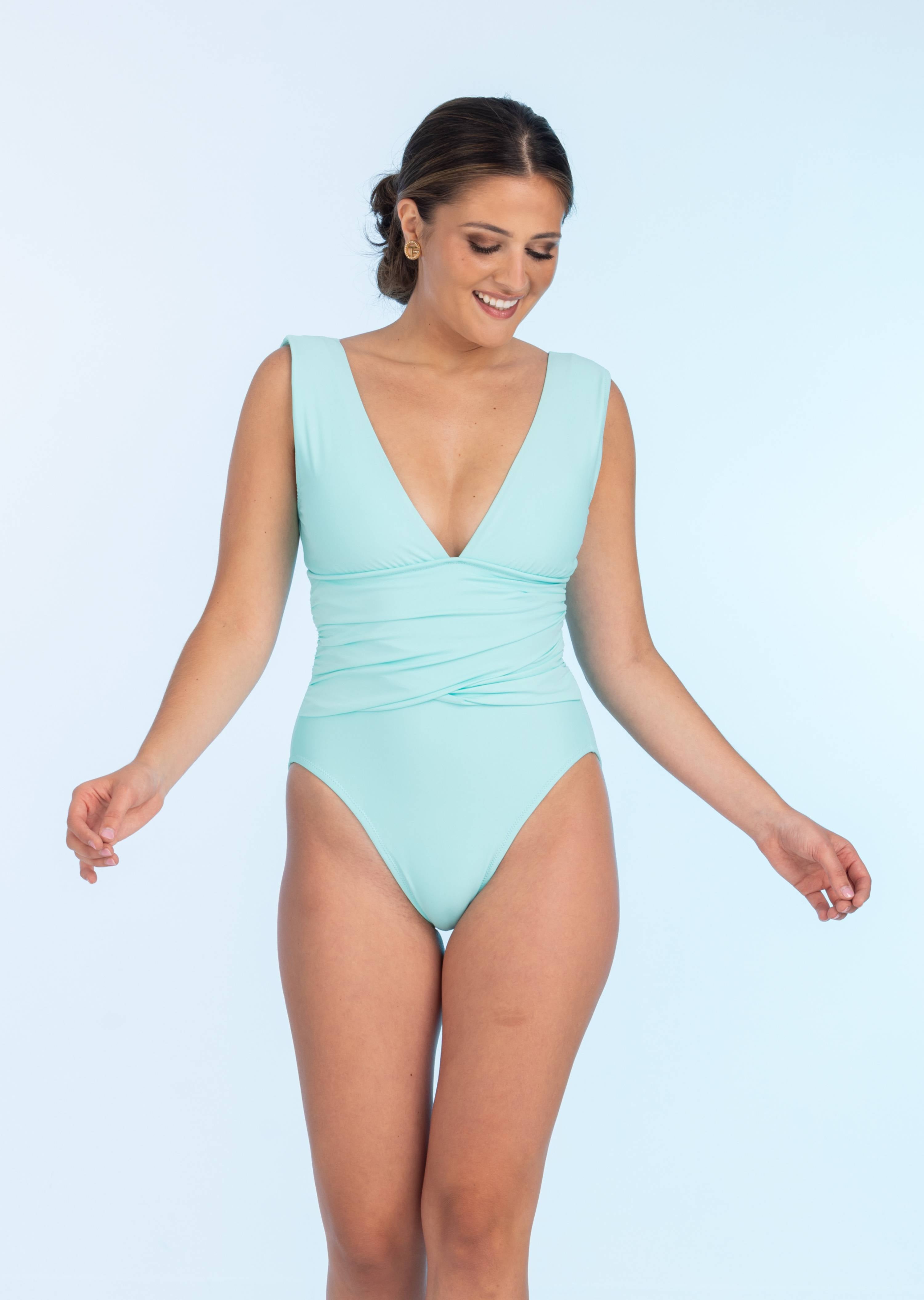 Sea Glass V-Neck One Piece with Ruching (SS-388)