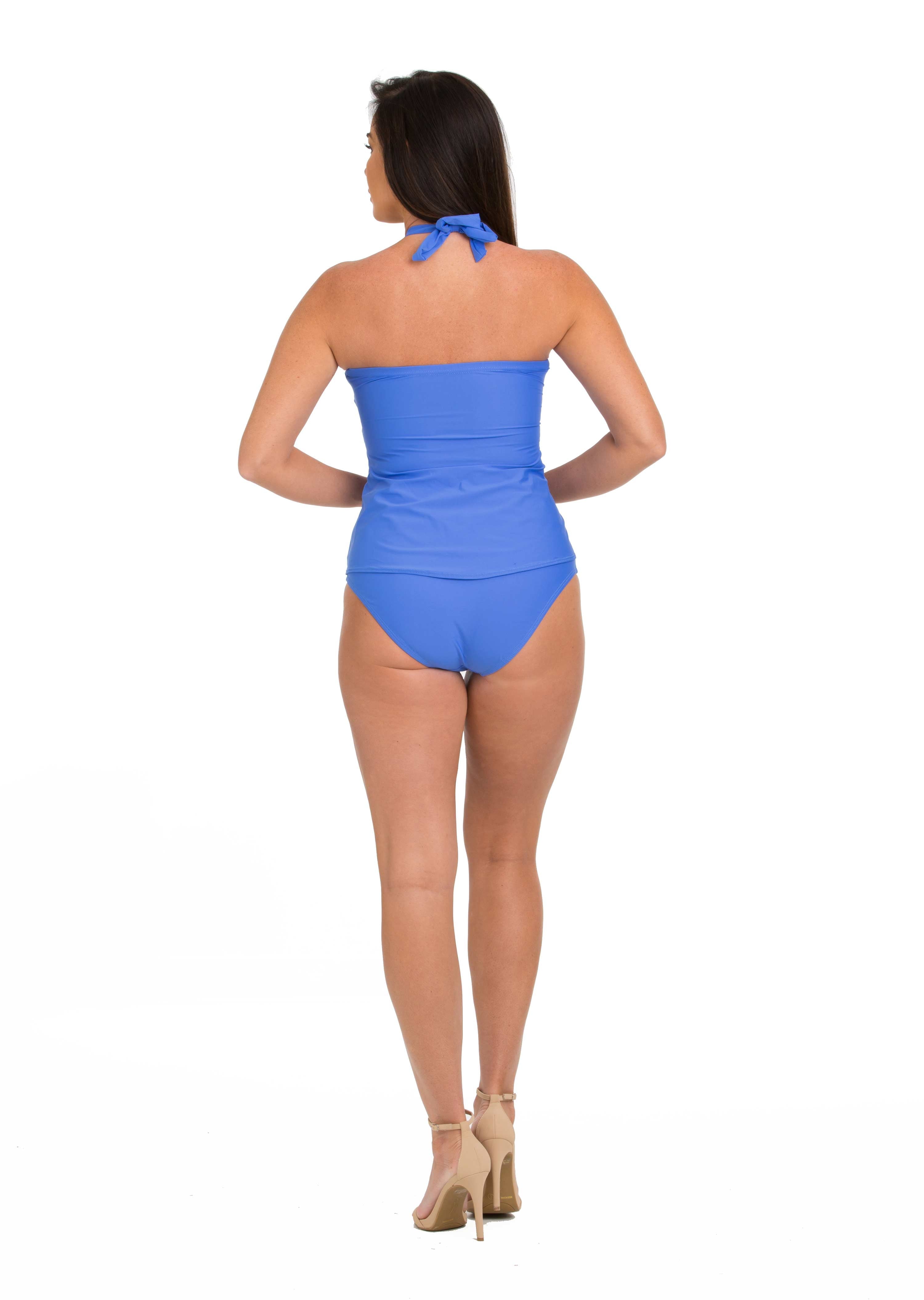Cornflower overlay Split Front Tankini with Neck Ties (Style 144)