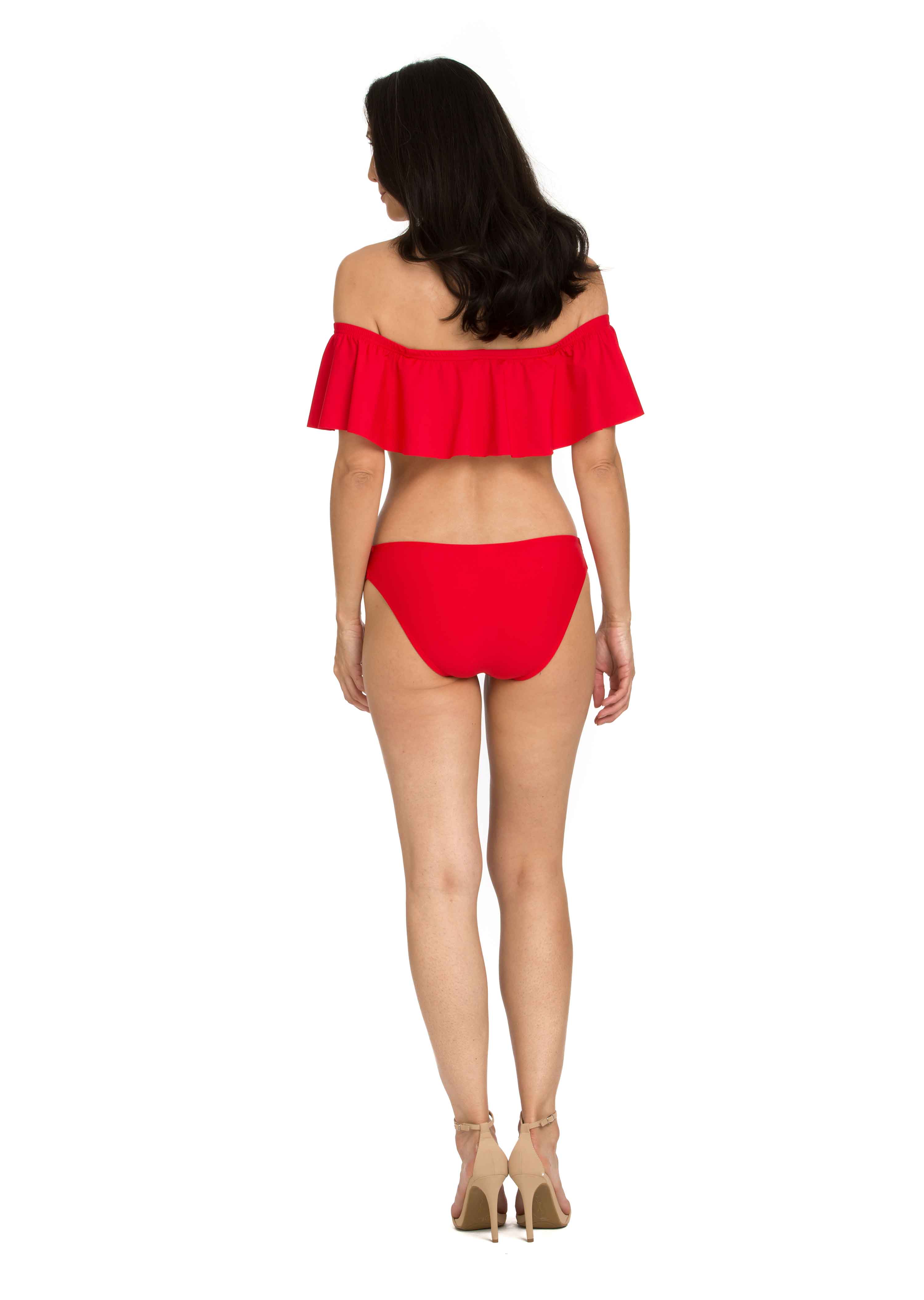 Red Solid Soft Tab-Side Bikini Bottom (258)