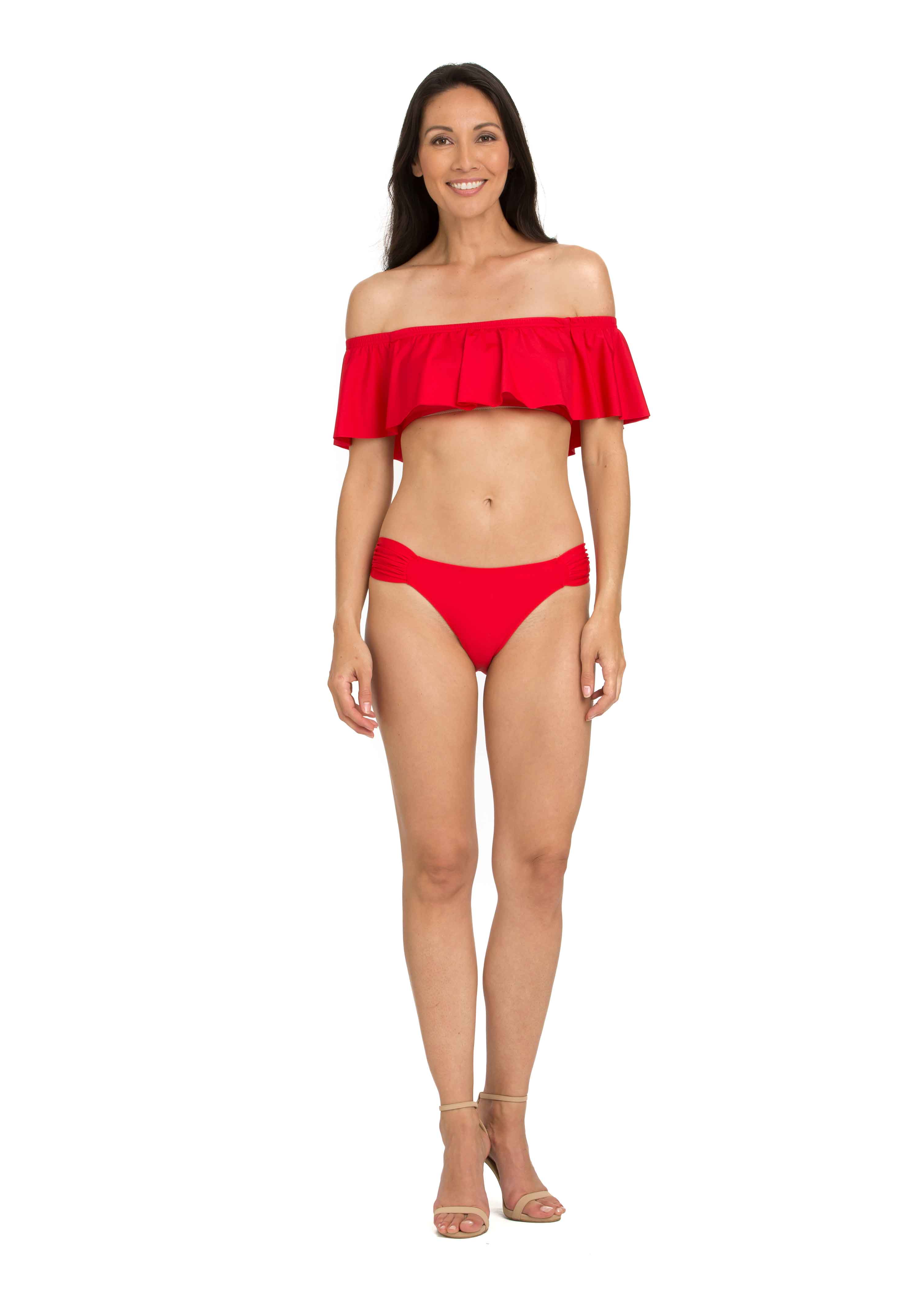 Red Solid Soft Tab-Side Bikini Bottom (258)