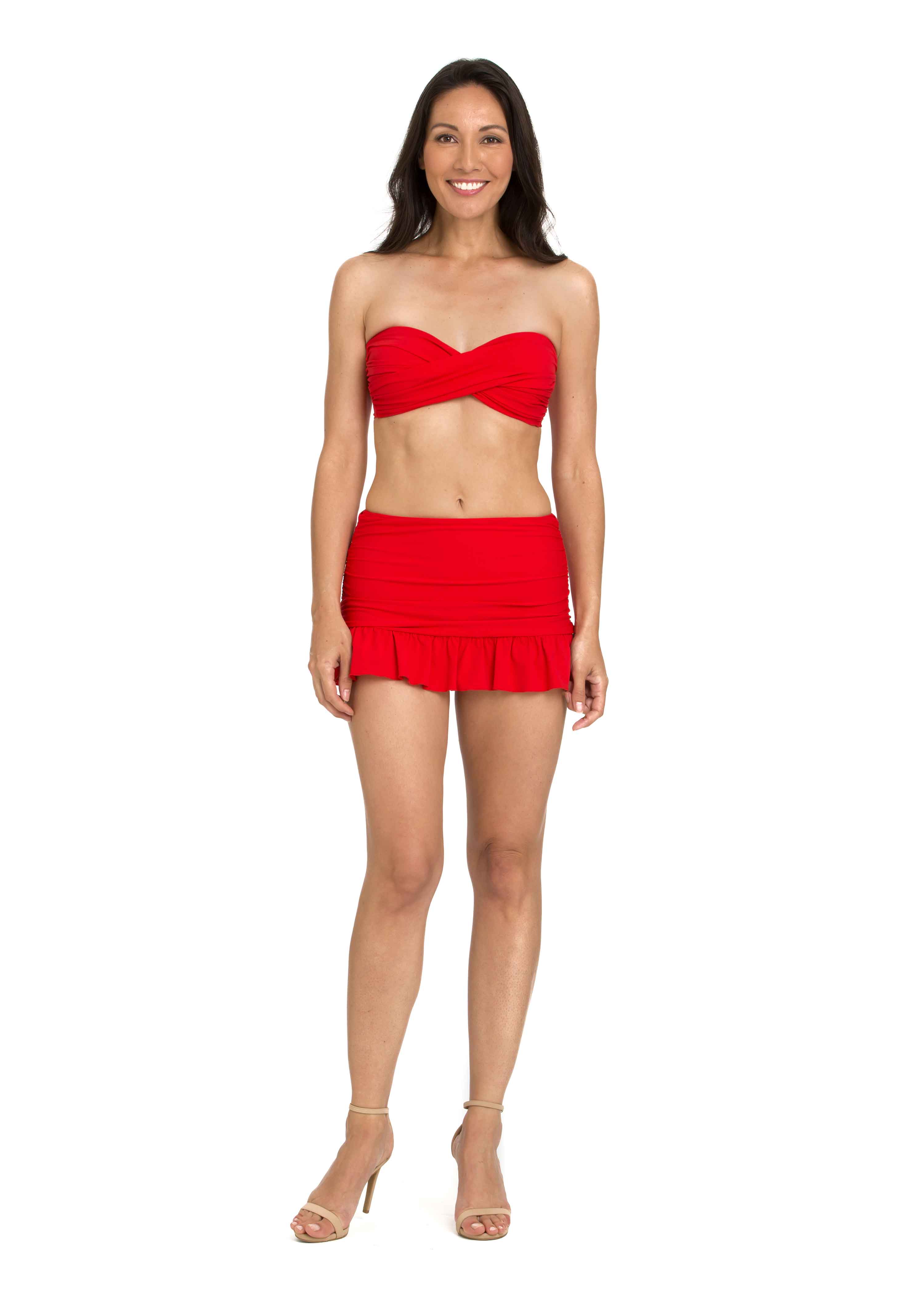 Red Retro High Waist Skirted Bottom (222)