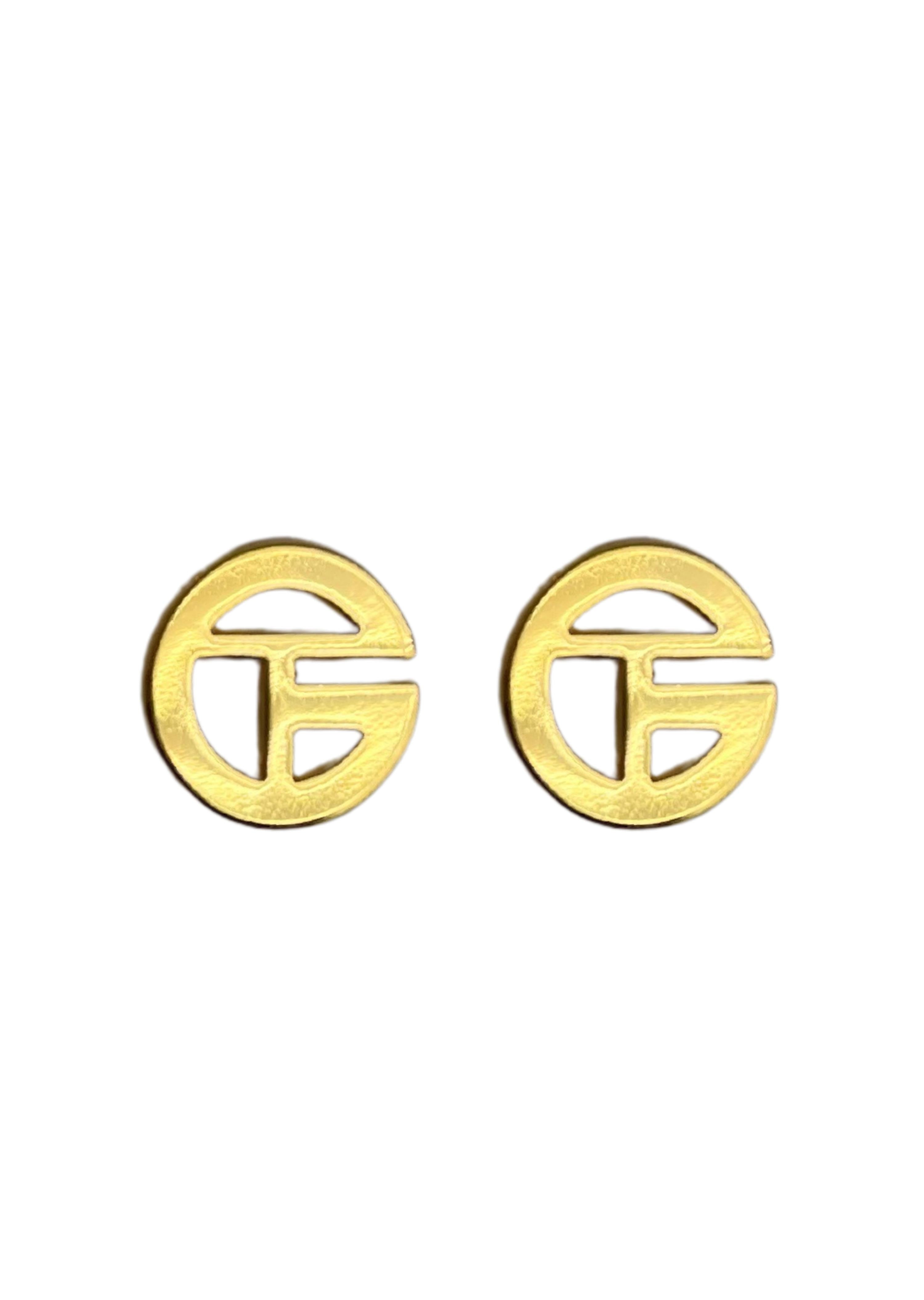 Gold Large Tara Grinna Logo Stud Earrings (910254)