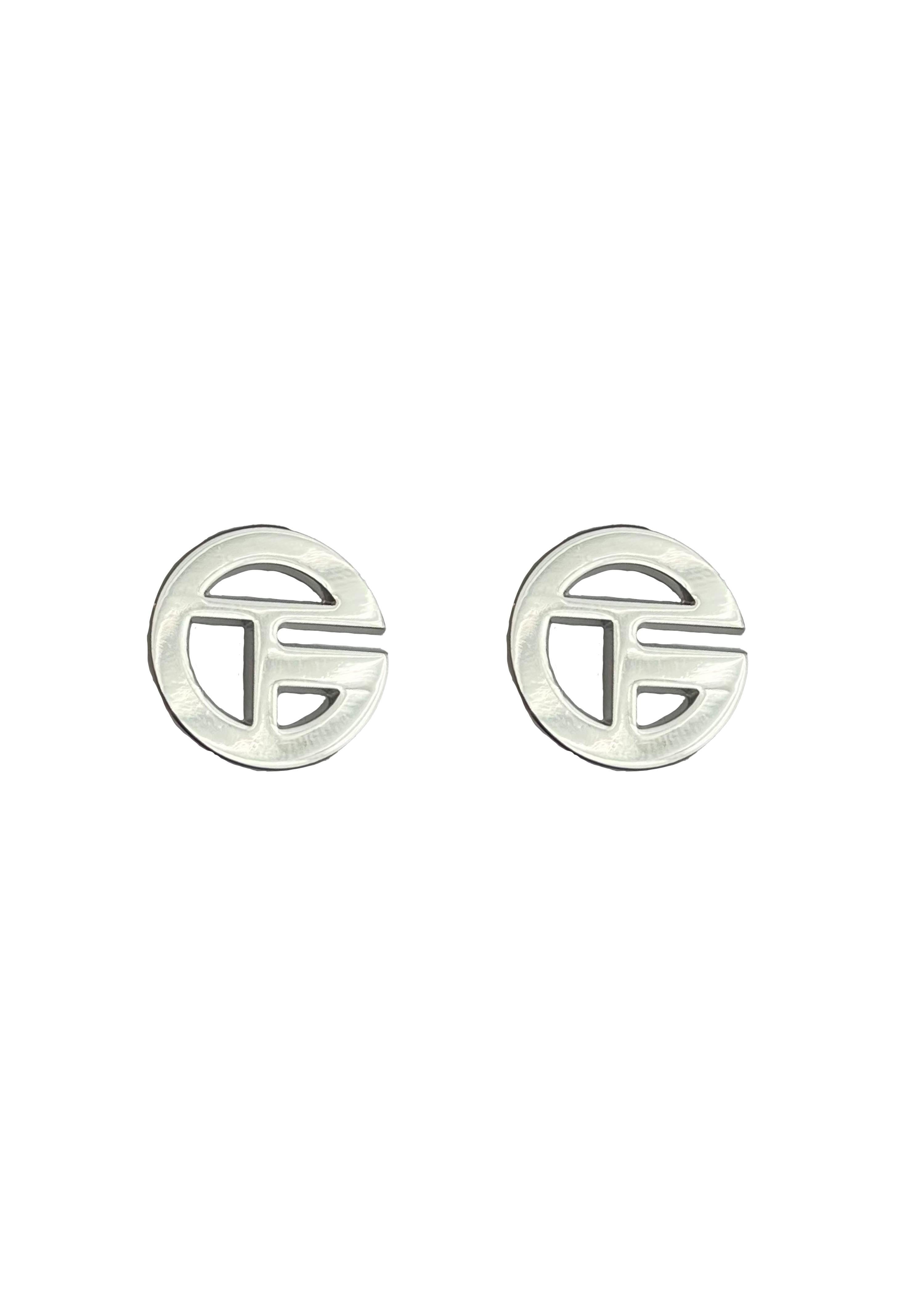 Silver Large Tara Grinna Logo Stud Earrings (910254)