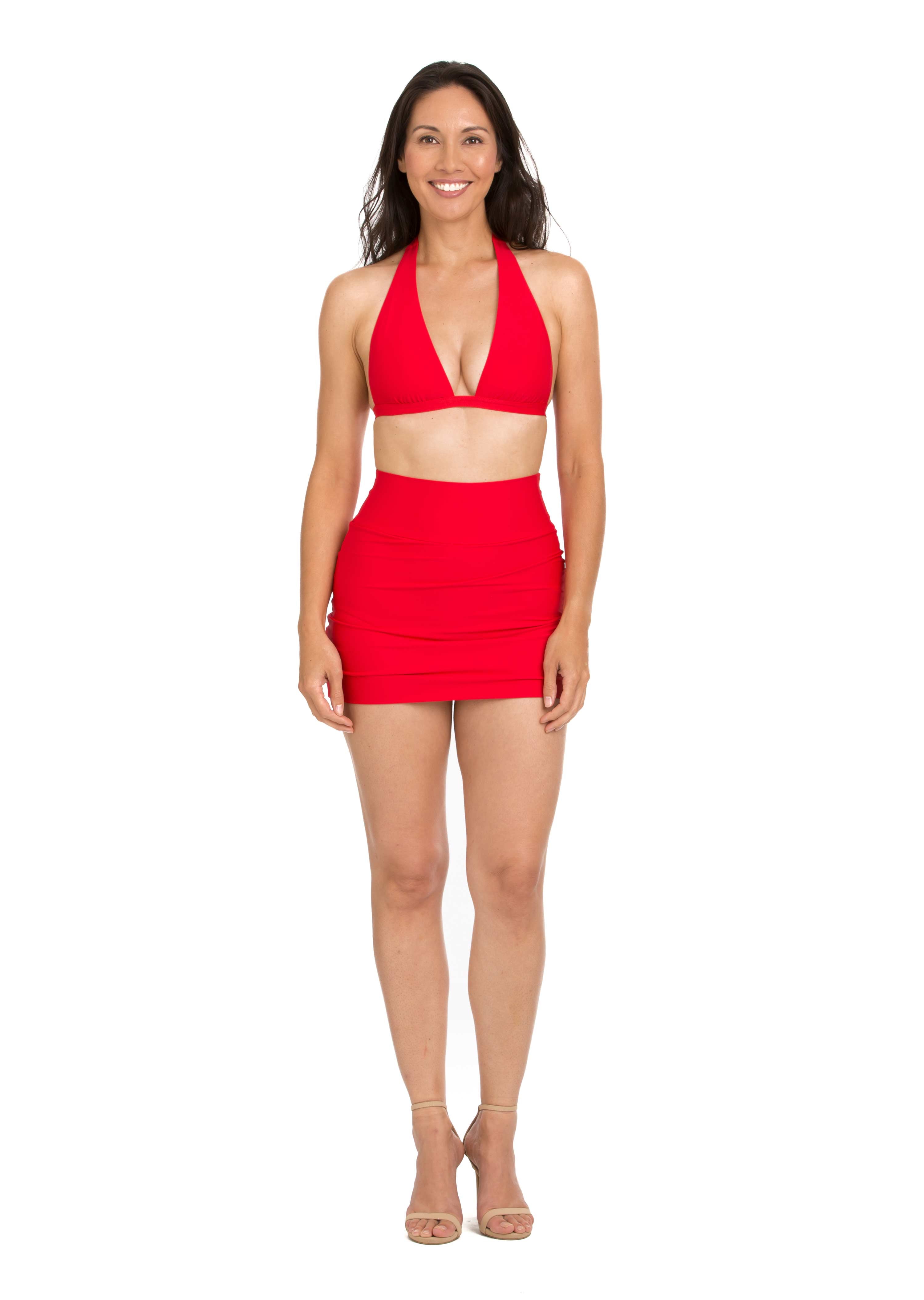 Red High Waist Skirted Bottom with Fold Down Band (253)