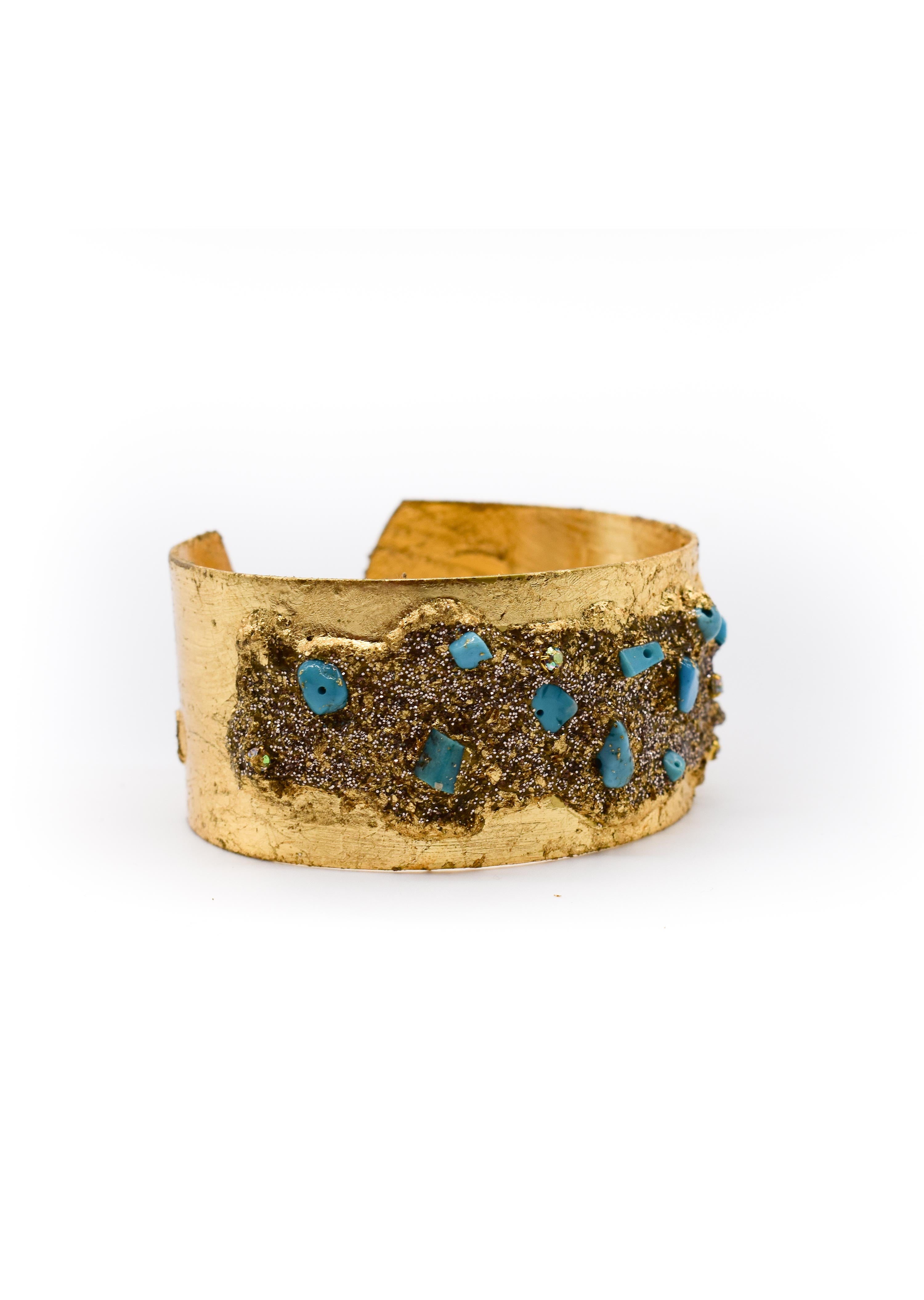 Turquoise Rock Stone and Brass Cuff
