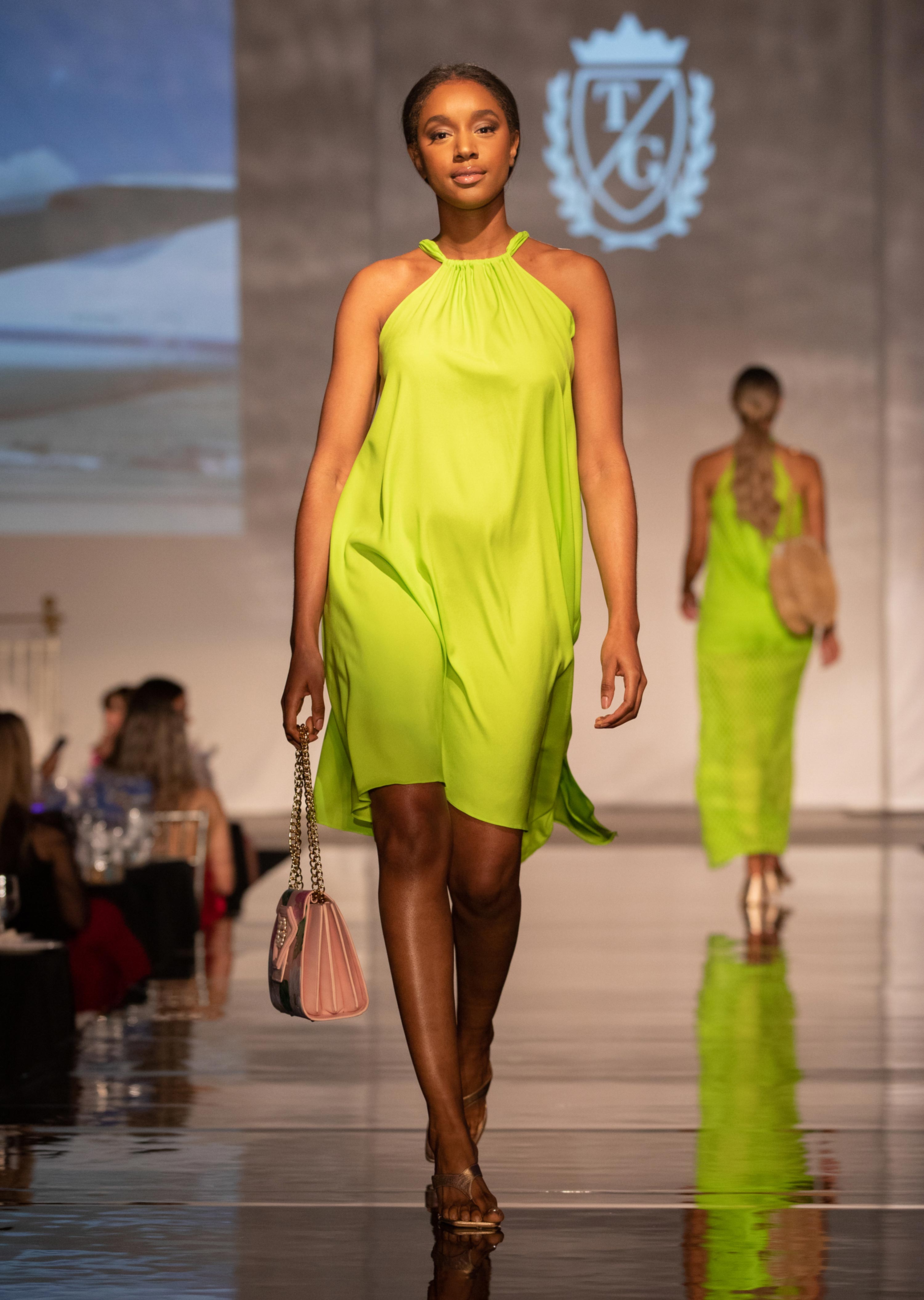 Lime Asymmetrical Silk Dress (LM-649)