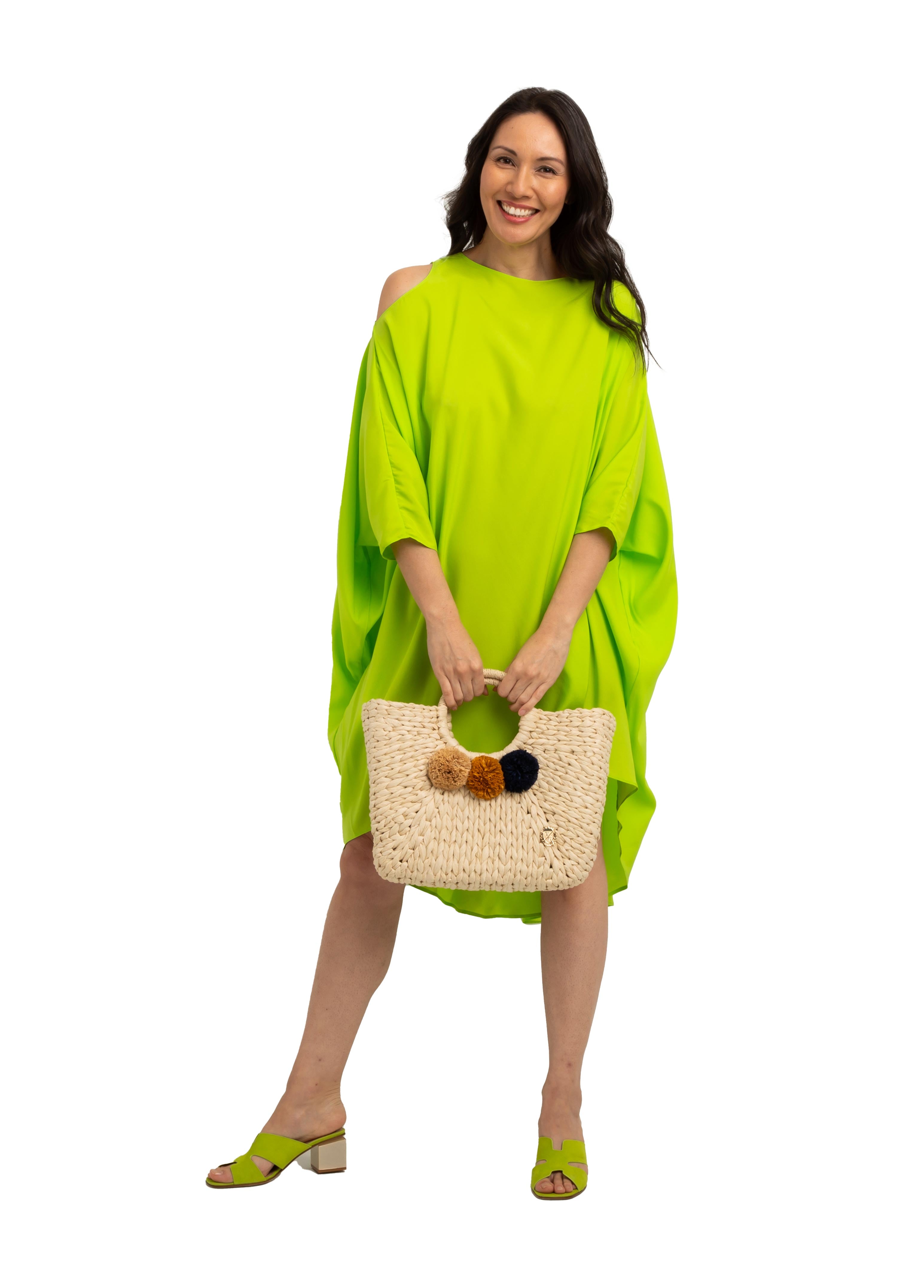 Lime Silk Cold Shoulder High Low Dress