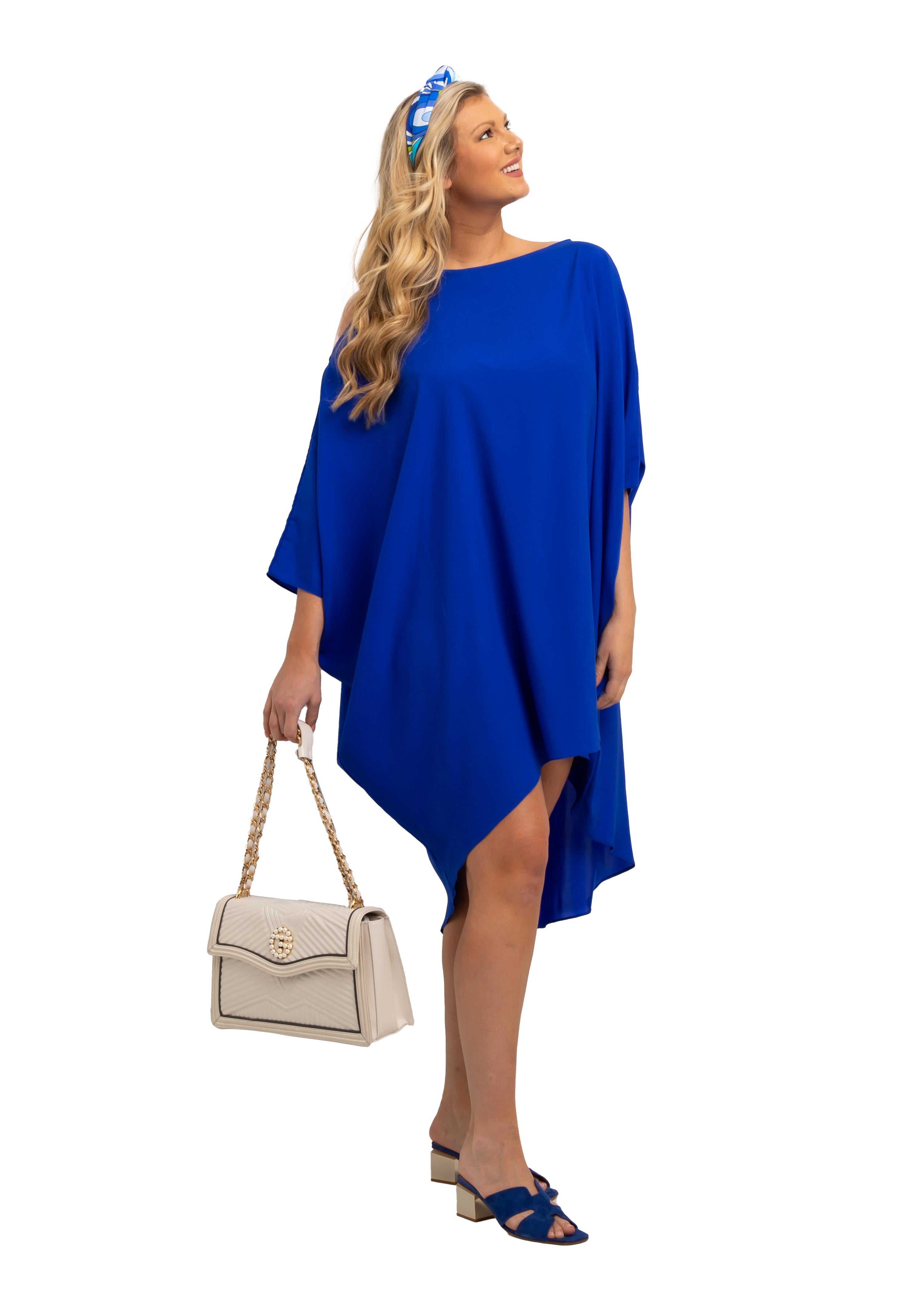 Royal Silk Cold Shoulder High Low Dress (669)