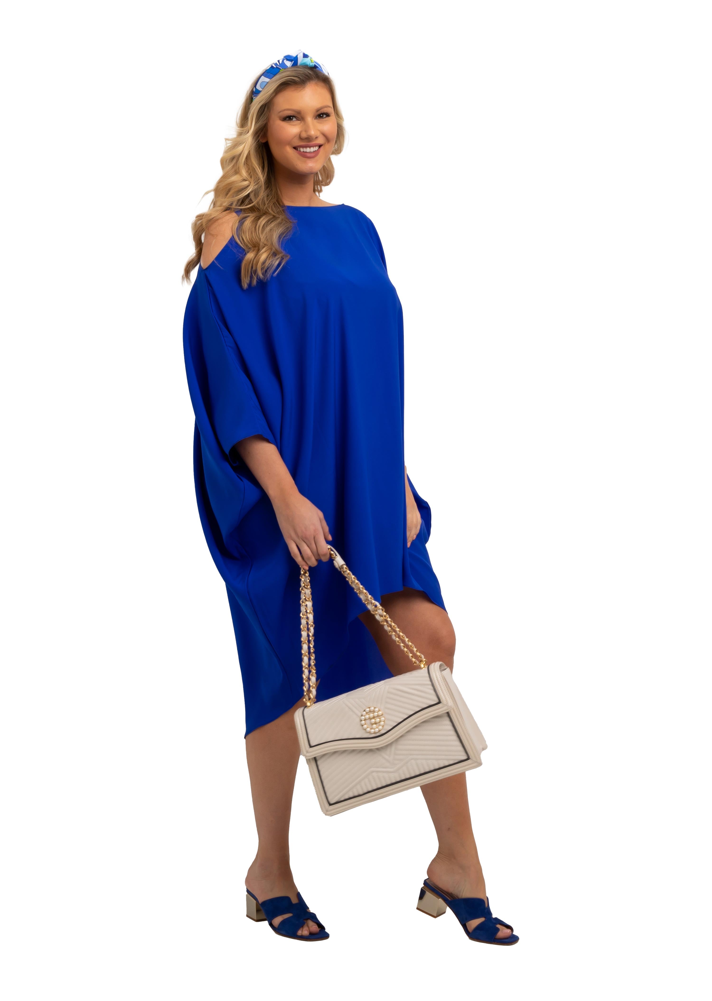 Royal Silk Cold Shoulder High Low Dress (669)