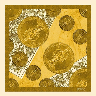 Signature Apollo Coins Silk Twill Scarf (Style 509)