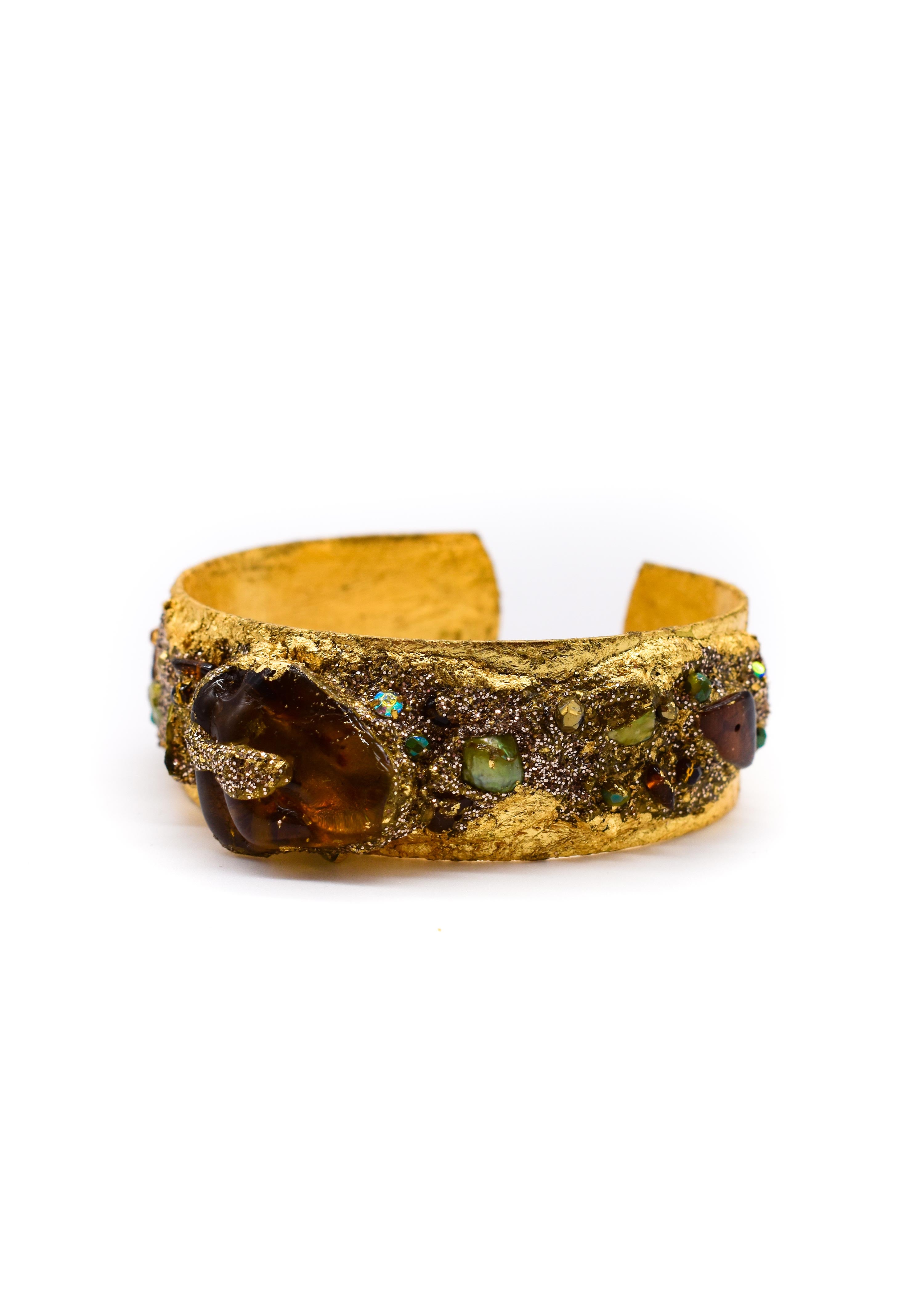Thin Multi Rock Stone and Brass Bracelet