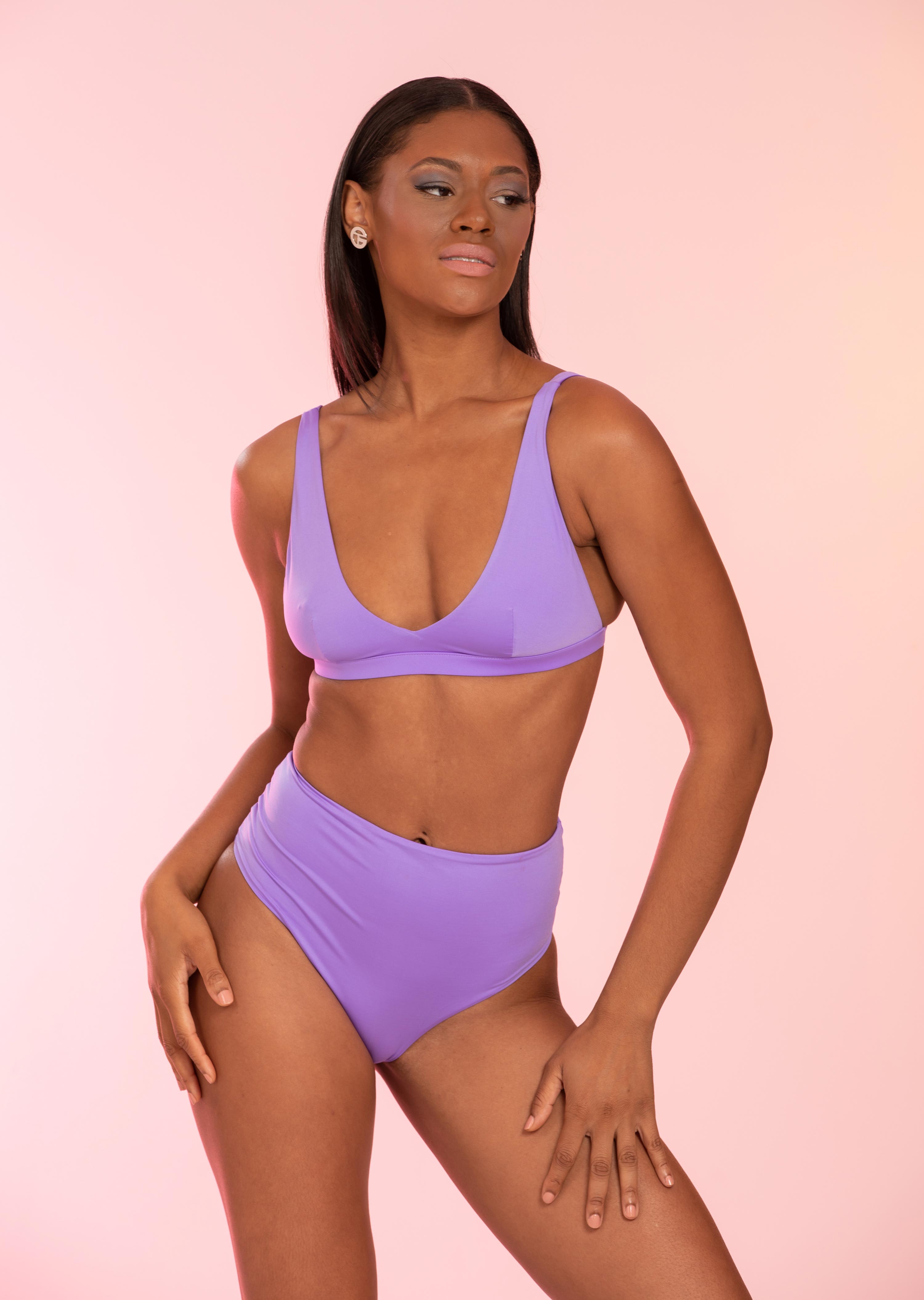 Solid V Neck Bikini Top with Back Clip (Style-182)