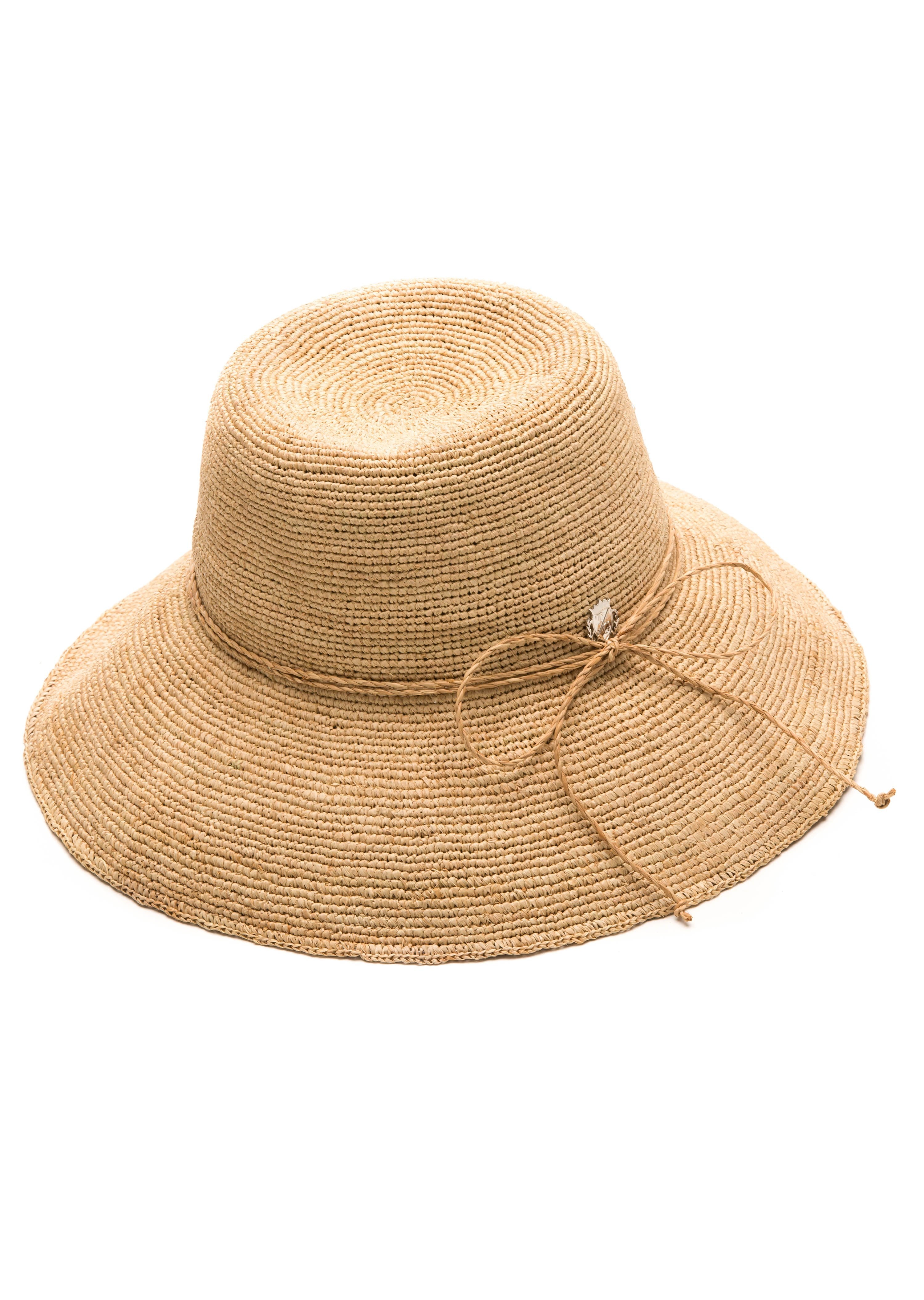 Isadora Raffia Bucket Hat with Natural Trim