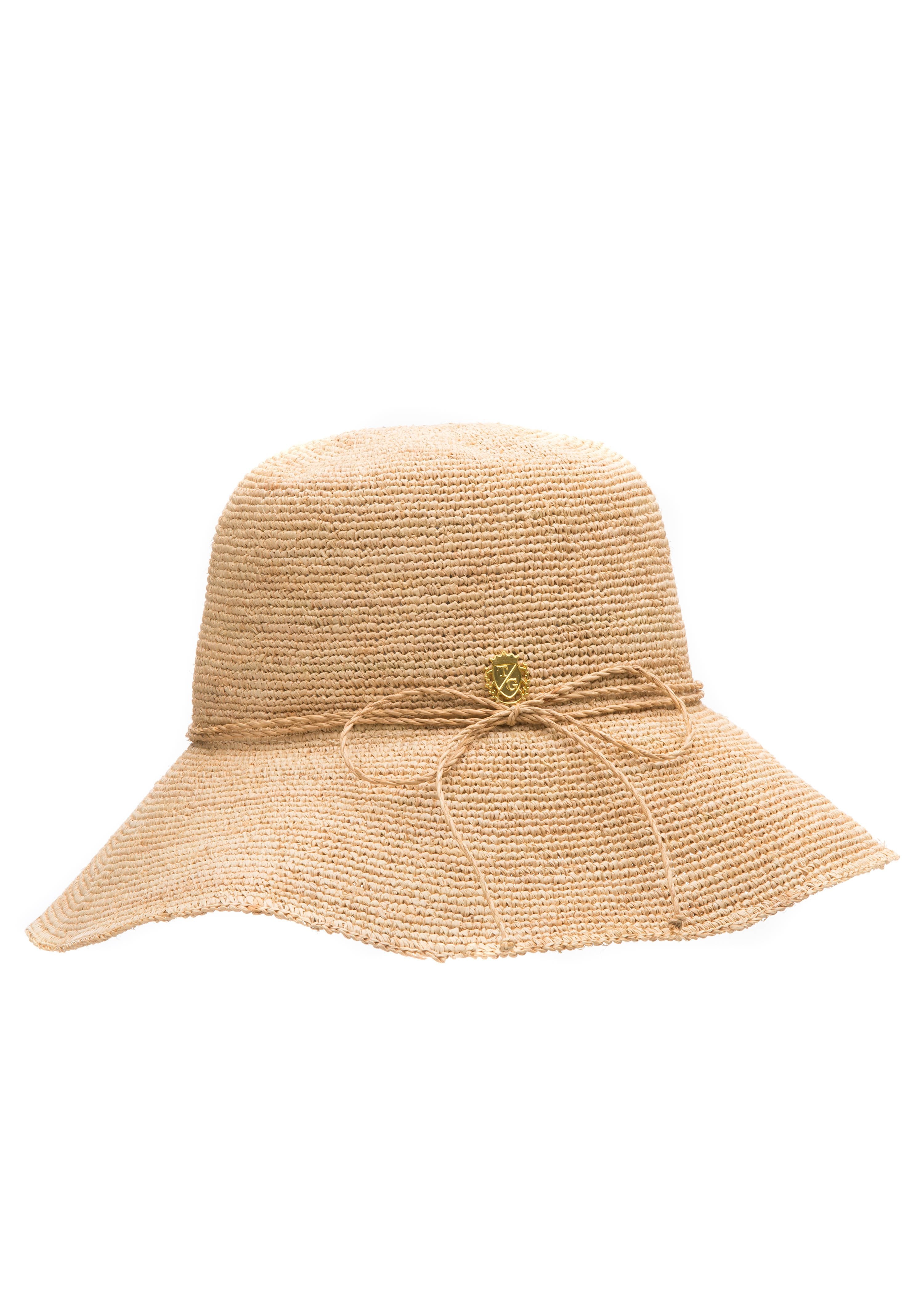 Isadora Raffia Bucket Hat with Natural Trim