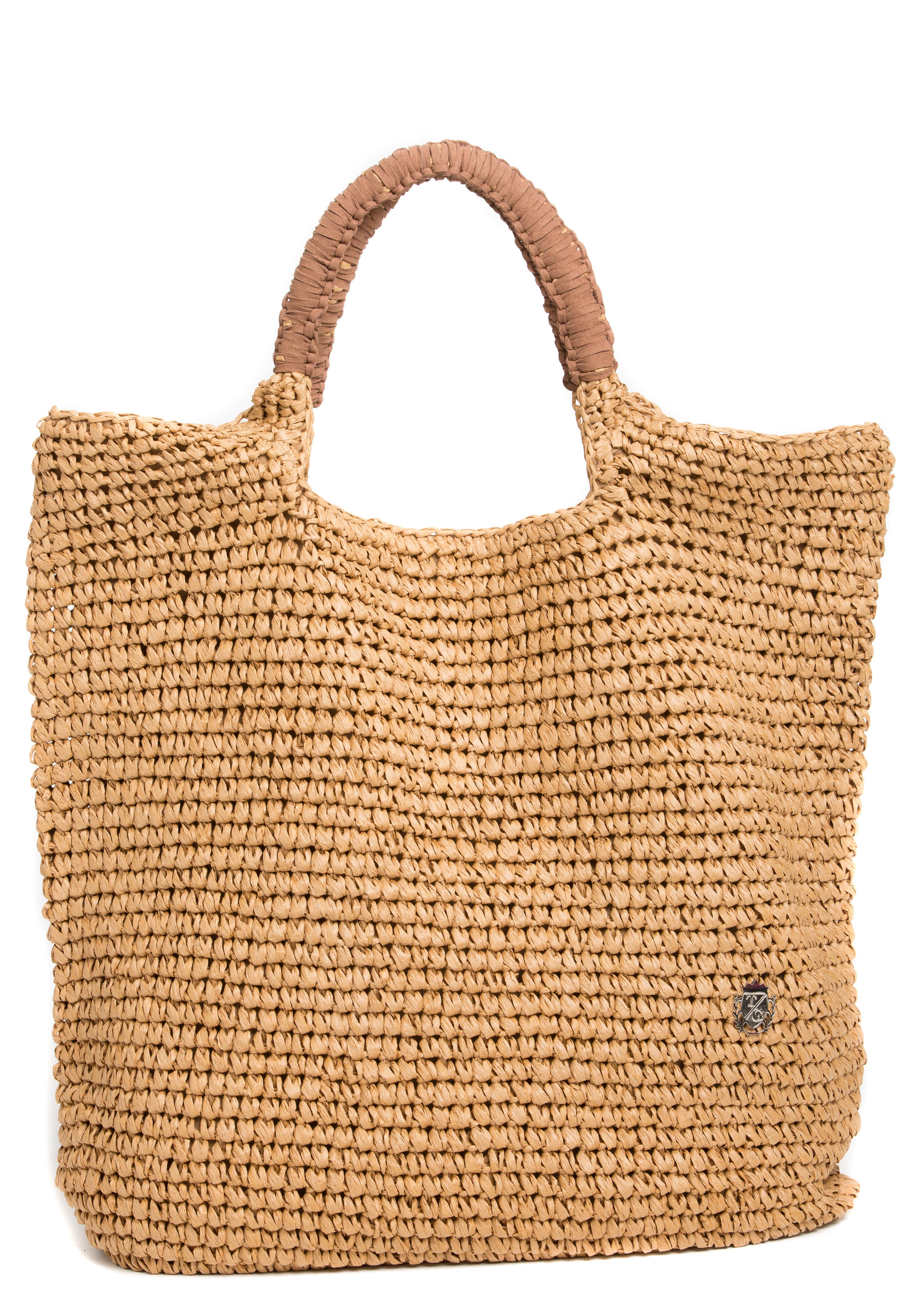 Raffia tote bag with leather handles - Light beige